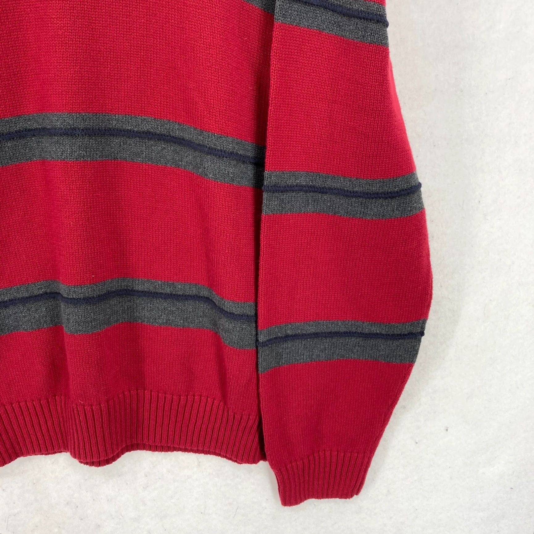 Nautica Nautica Crew Neck Sweater Mens XL Red Gray Striped Heavyweight Casual Coastal Size US XL / EU 56 / 4 - 2 Thumbnail