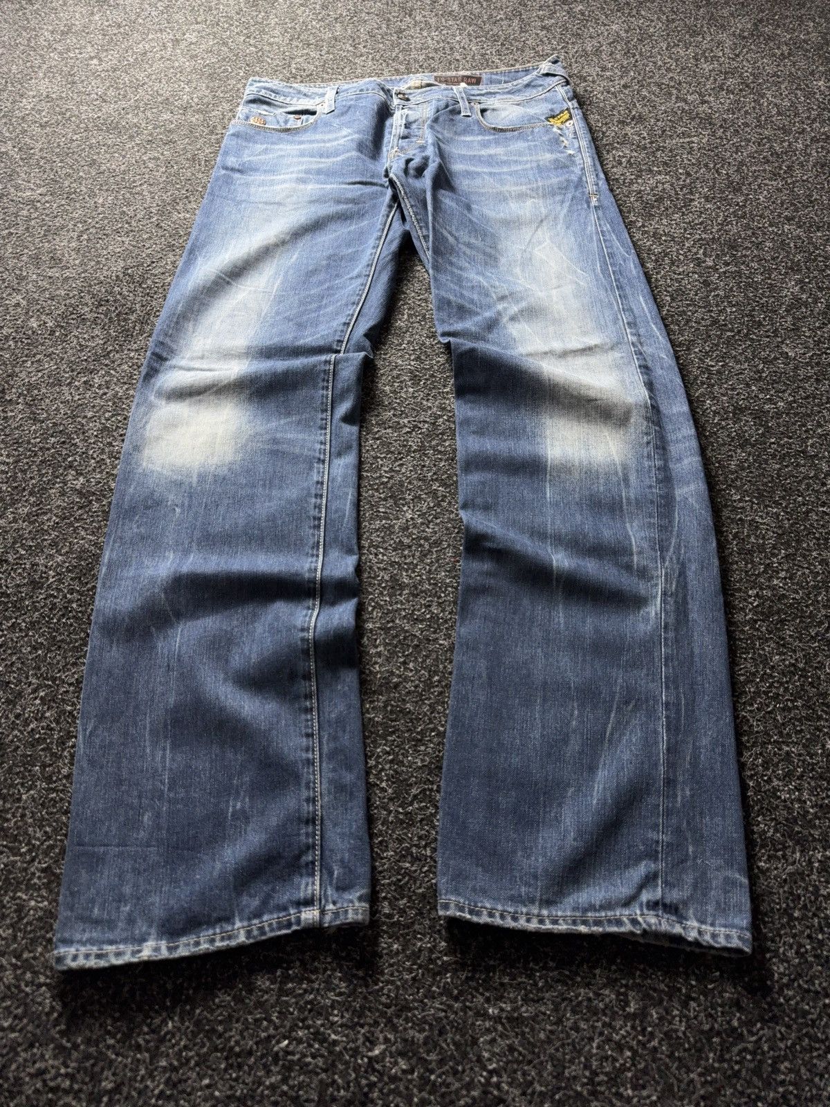 G-Star Vintage 00s G-Star Raw Distressed Light Wash Tapered Jeans Size US 33 - 1 Thumbnail