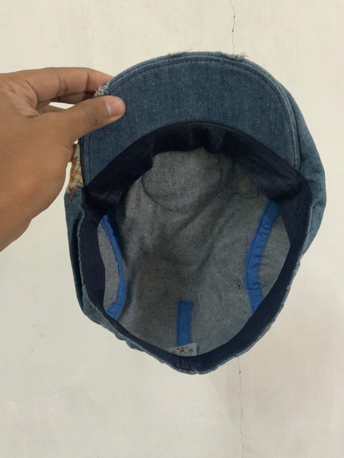 Japanese Brand Brewster Academy Distressed Sashiko Boro Denim Flat Hat Size ONE SIZE - 8 Thumbnail