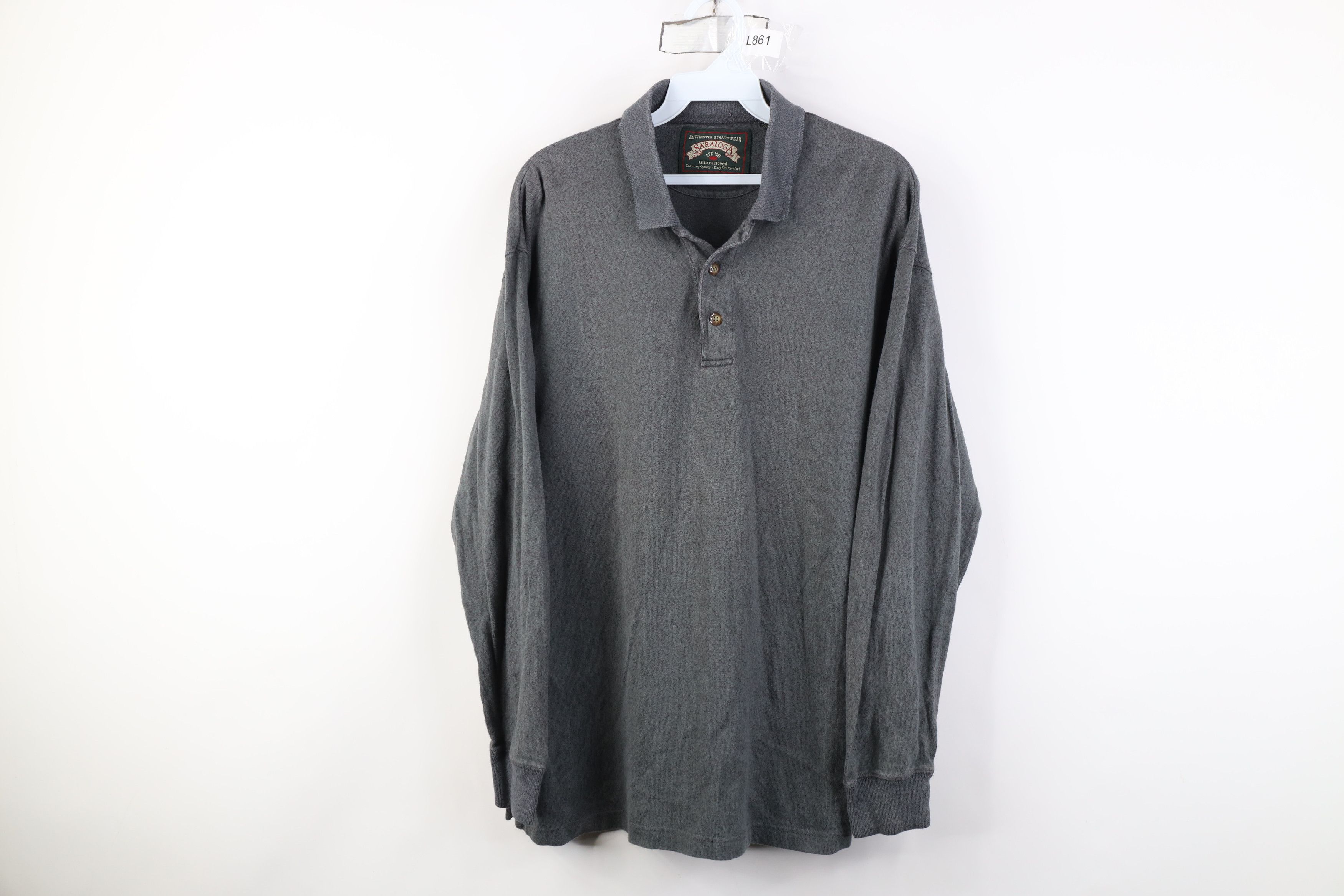 Vintage Vintage 90s Streetwear Long Sleeve Polo Heather Steel Blue Size US L / EU 52-54 / 3 - 1 Thumbnail