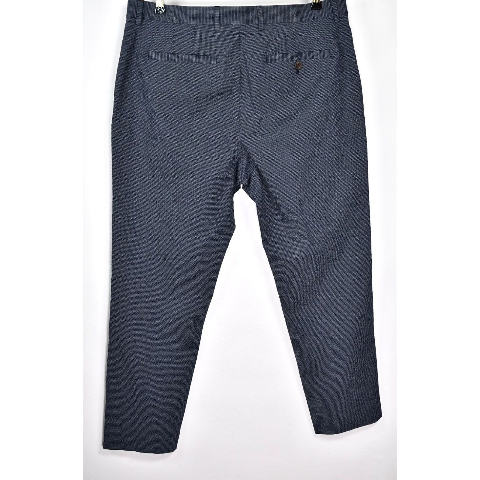 Ted Baker TED BAKER Pants Slim Men 38R Navy Blue 88% Cotton 11% Polyester 1% Elastane Flat Front Casual Formal Business Belted Size 38R Mens Size US 38 / EU 54 - 2 Thumbnail