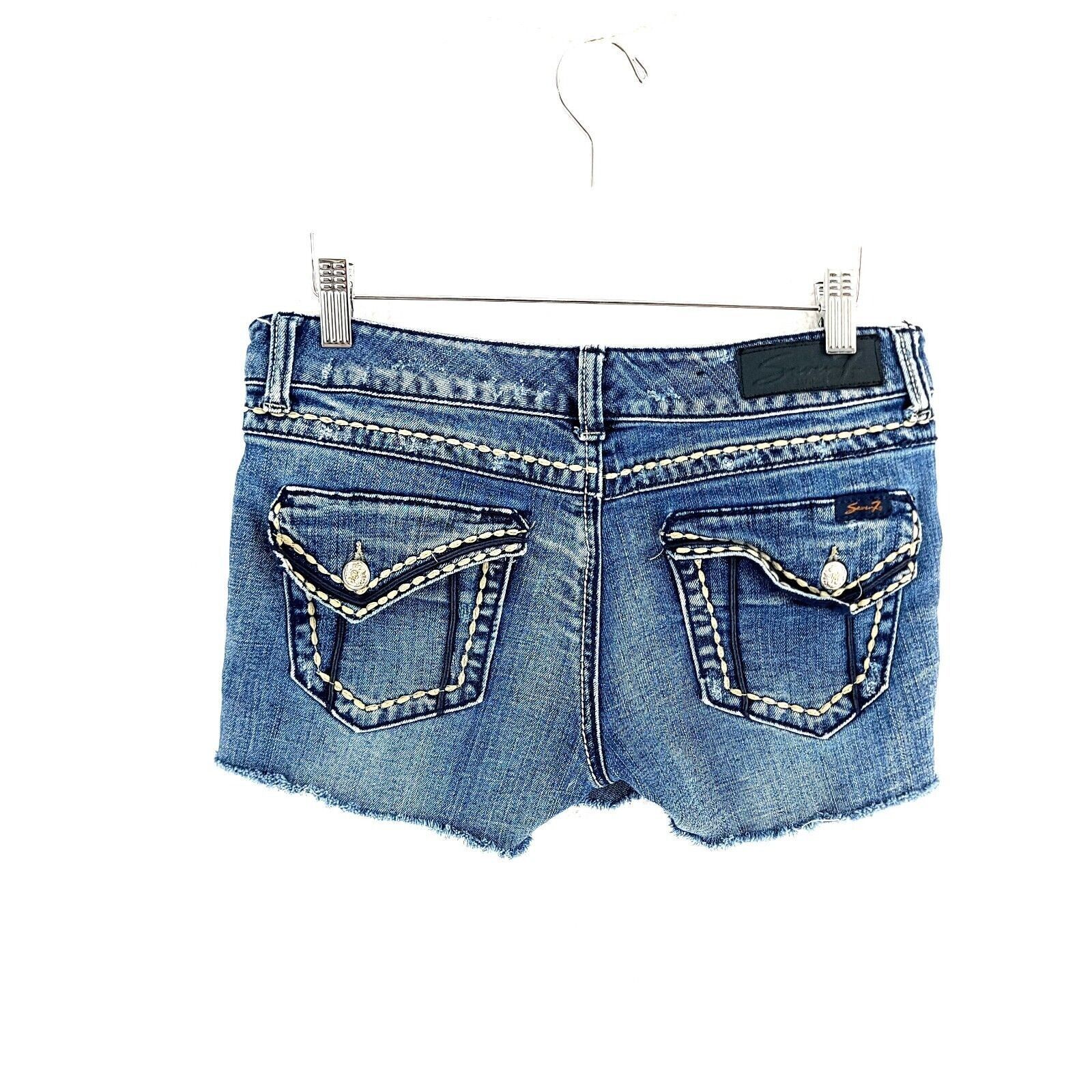Seven 7 Seven7 Cutt-Off Jean Denim Shorts Blue Low Rise 31" Waist 3" Size 31" - 4 Thumbnail