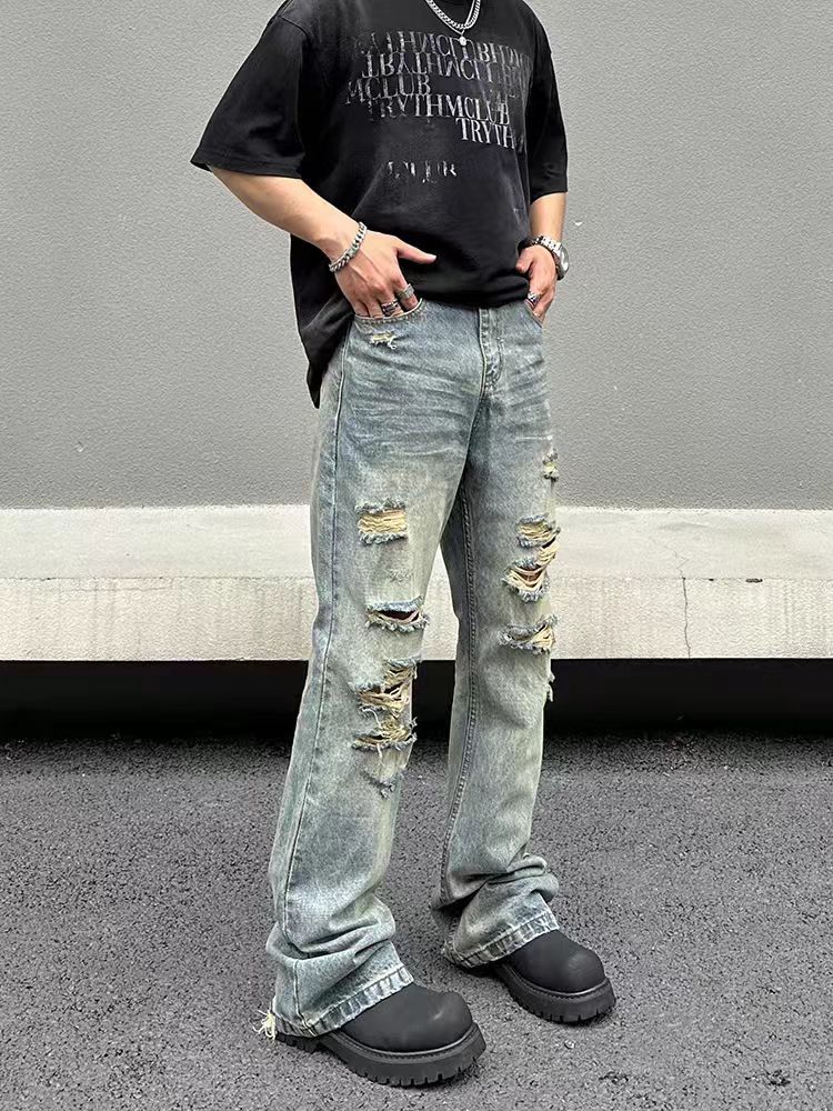 Hip Hop Vintage Washed Faded Loose Casual Ripped Jeans