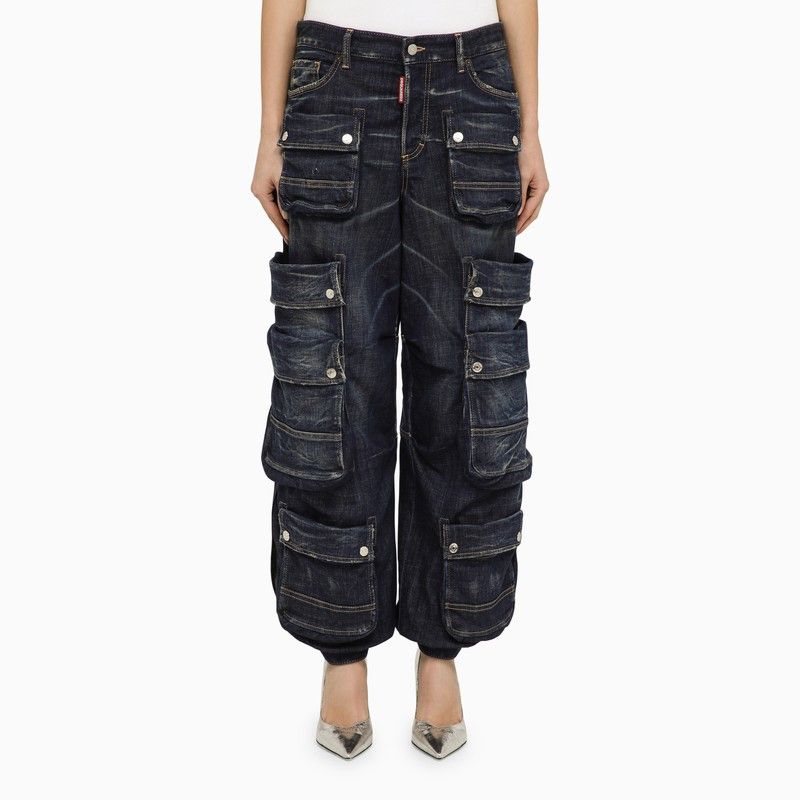 image of Dsquared2 Navy Blue Denim Cargo Jeans, Women's (Size 26)