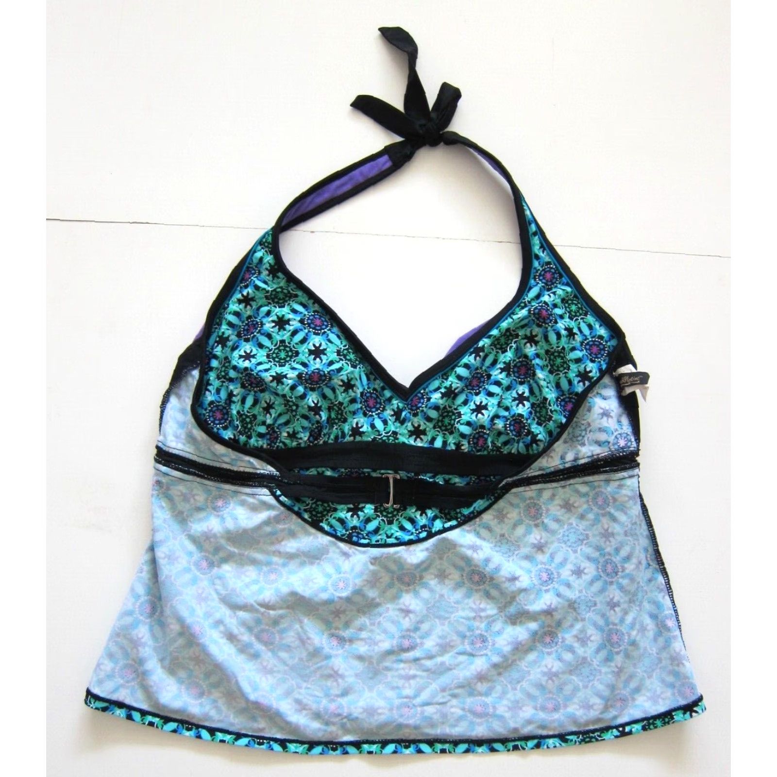 Native VINTAGE Beach Native Green Blue Black Floral Built In Under Wire Bra 44C/42D/40DD Size ONE SIZE - 3 Thumbnail