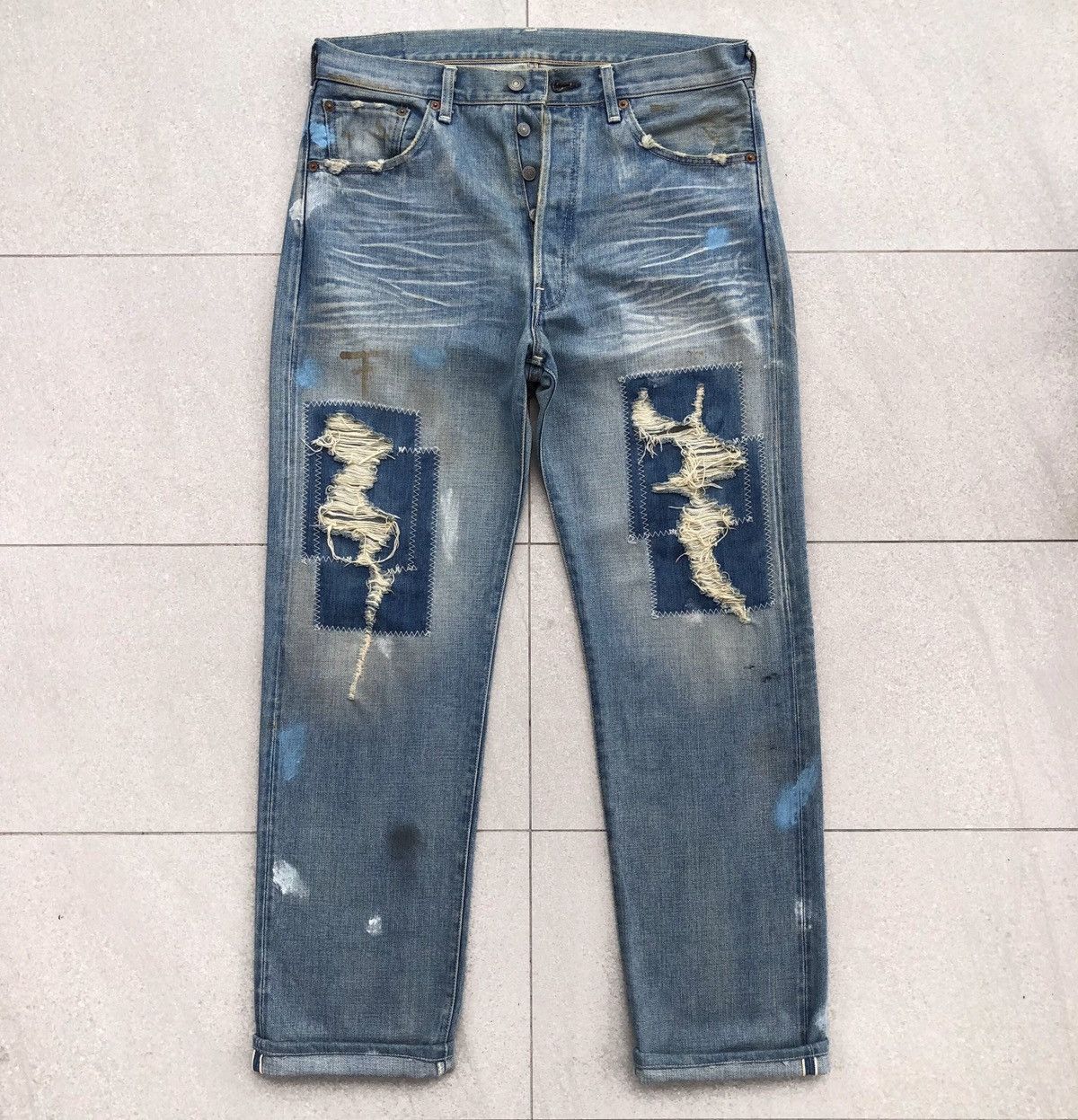 Levi's Vintage Clothing Vintage Levis 501 BigE Selvedge Redline Patchwork Denim Pant Size US 36 / EU 52 - 1 Thumbnail