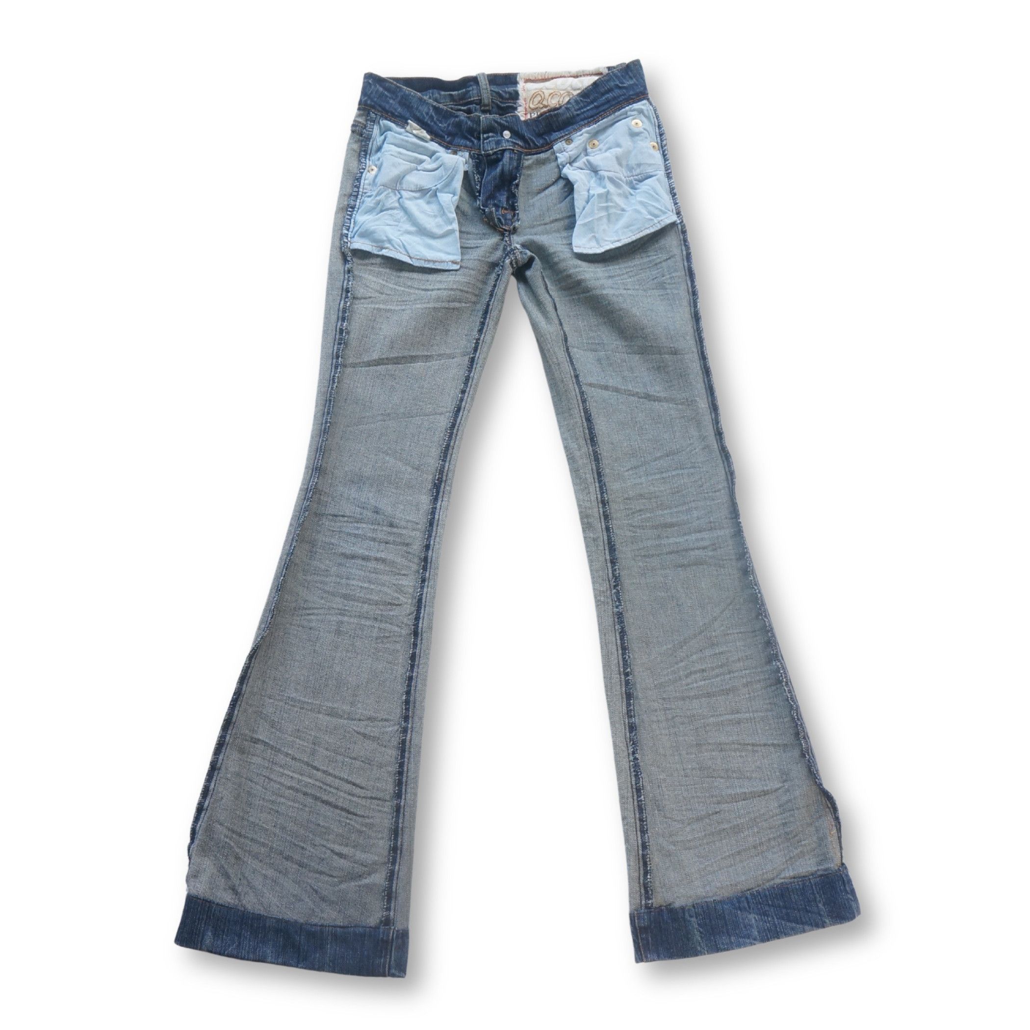 Japanese Brand Q.CO.CO By Happy Valley Low Rise Flare Whisker Jeans Size 26" / US 2 / IT 38 - 7 Thumbnail