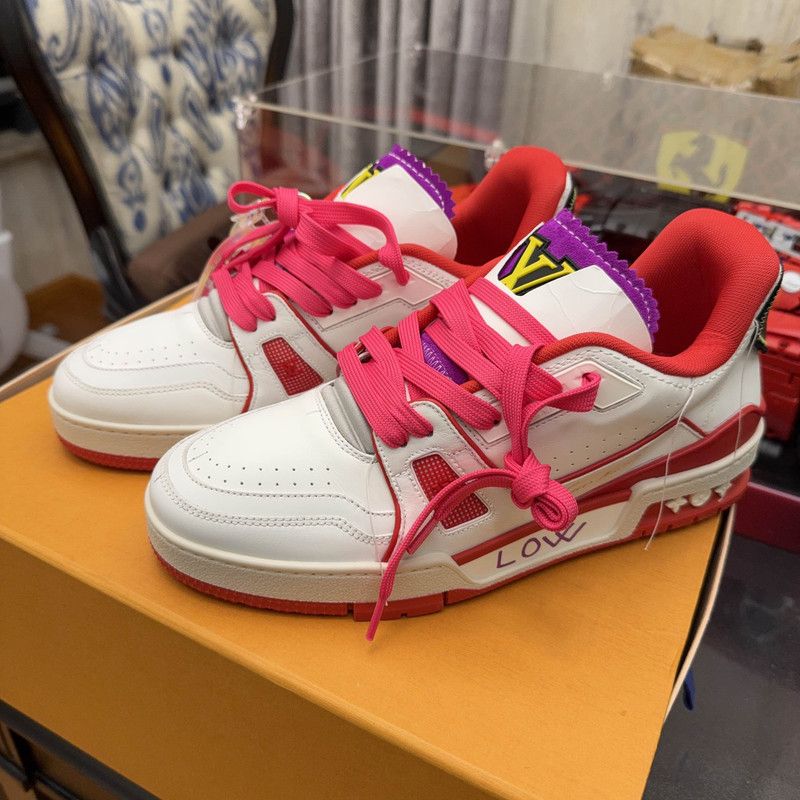 Louis Vuitton Louis Vuitton White and Red Trainer Sneakers 0079 Size US 7.5 / EU 40-41 - 1 Thumbnail