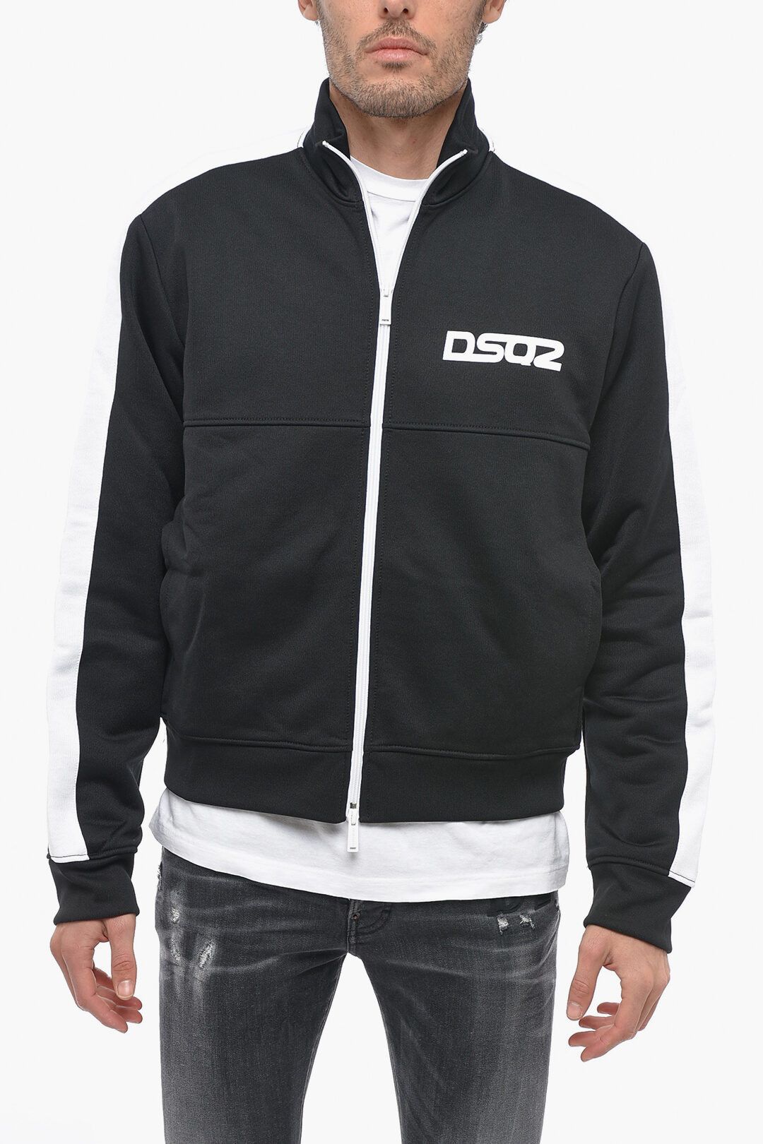 image of Dsquared2 Og1Mm0424 Mockneck Front Zipped Sweatshirt In Black, Men's (Size XL)