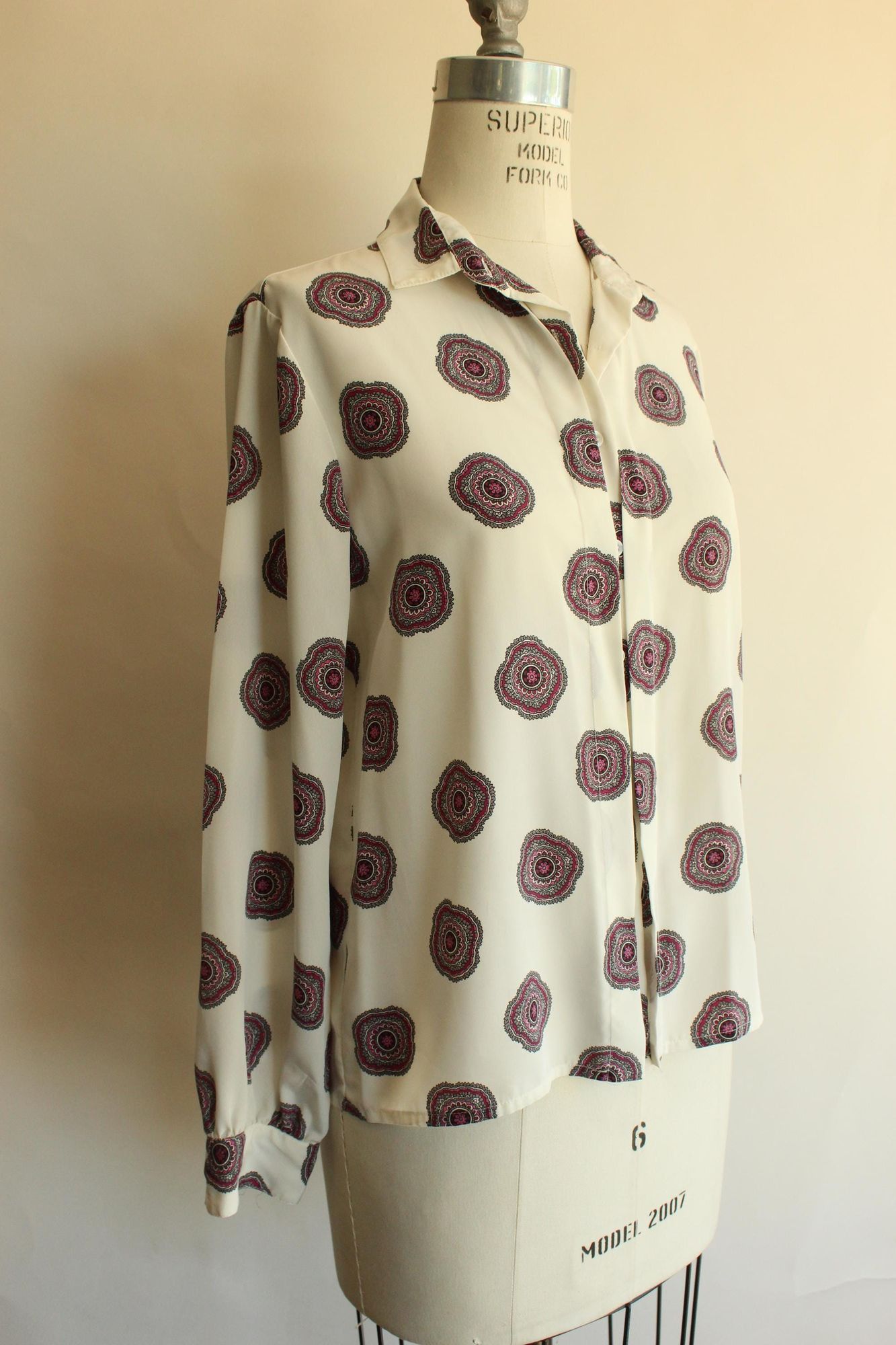Vintage Vintage 1980s 1990s Blouse, Collection White and Purple Mand Size M / US 6-8 / IT 42-44 - 6 Thumbnail