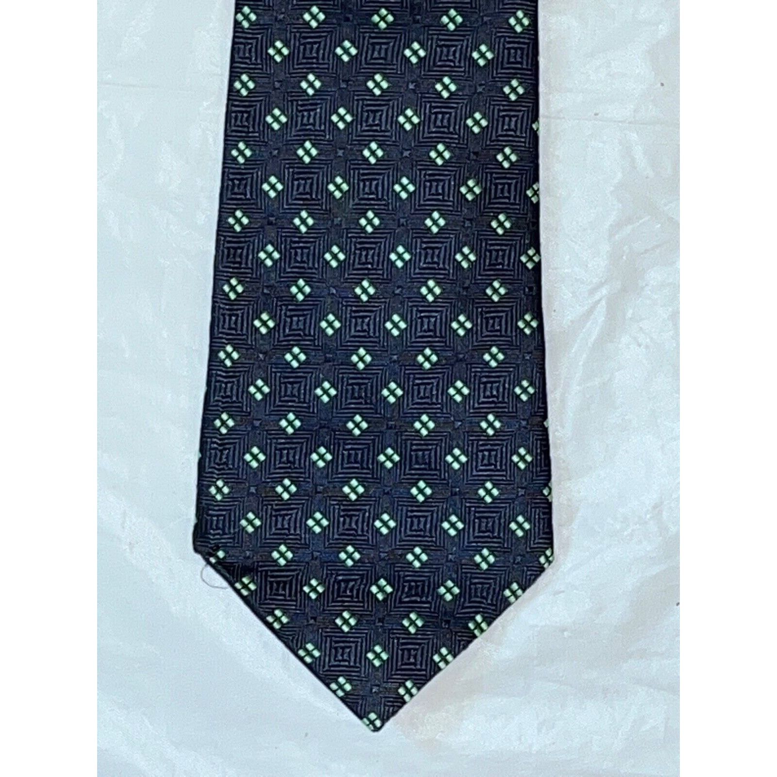 Hilditch & Key Hilditch & Key All Silk Tie ~ Dark Blue & Green Squares Size ONE SIZE - 2 Thumbnail