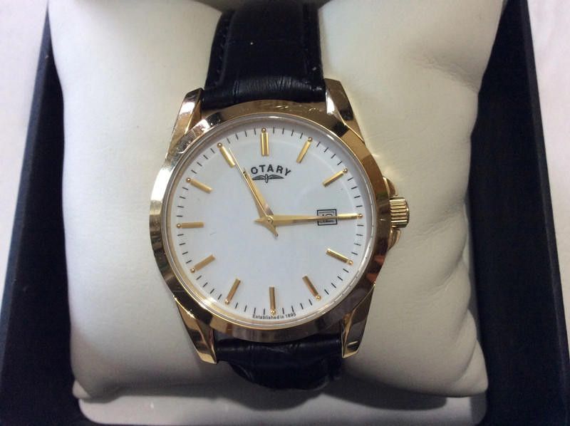 Designer Rotary men's gold plated white dial leather strap watch Size ONE SIZE - 1 Thumbnail