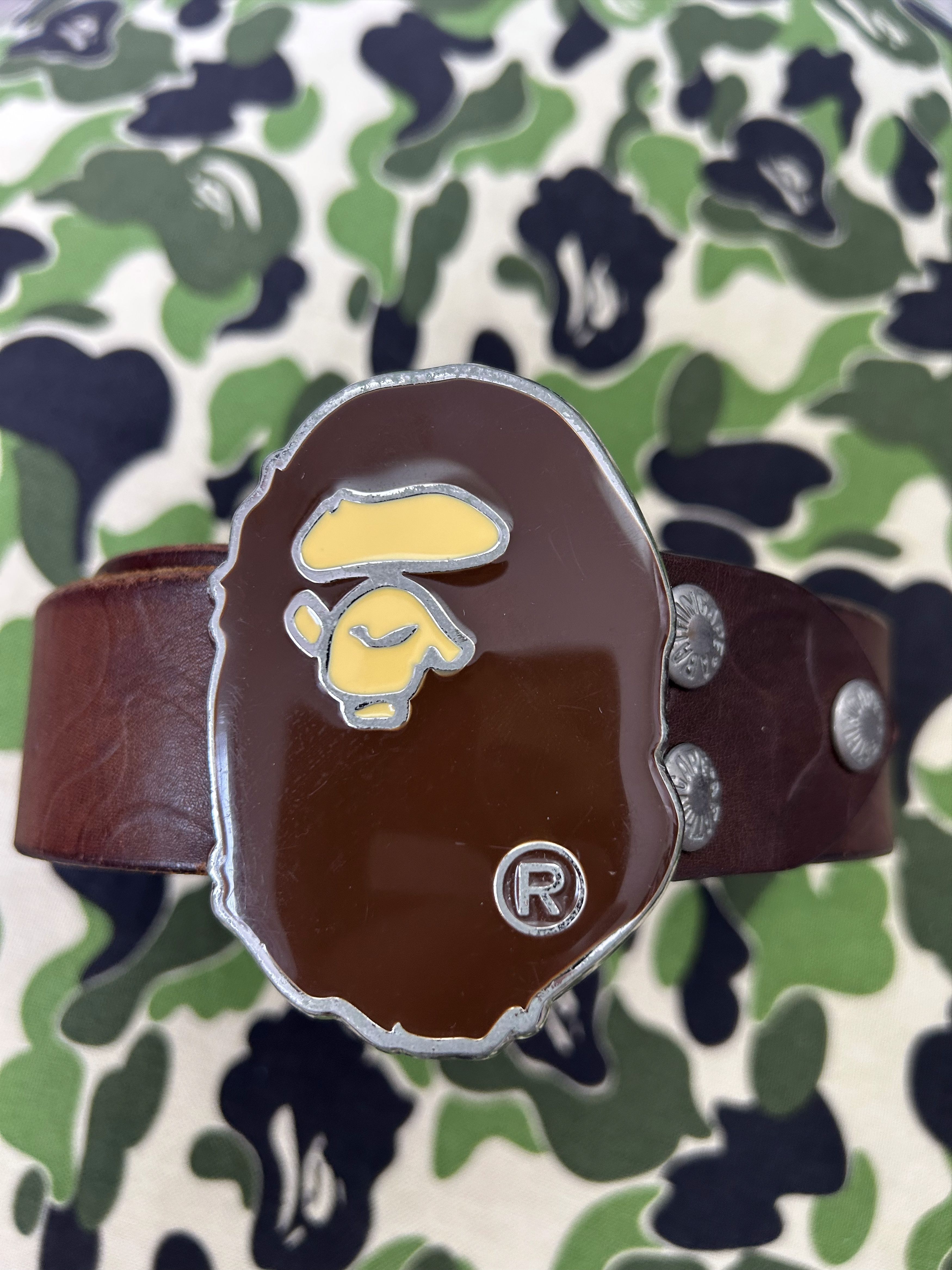 Bape APE HEAD buckle BAPE camo embossed leather belt [Size L] Size 40 - 2 Thumbnail