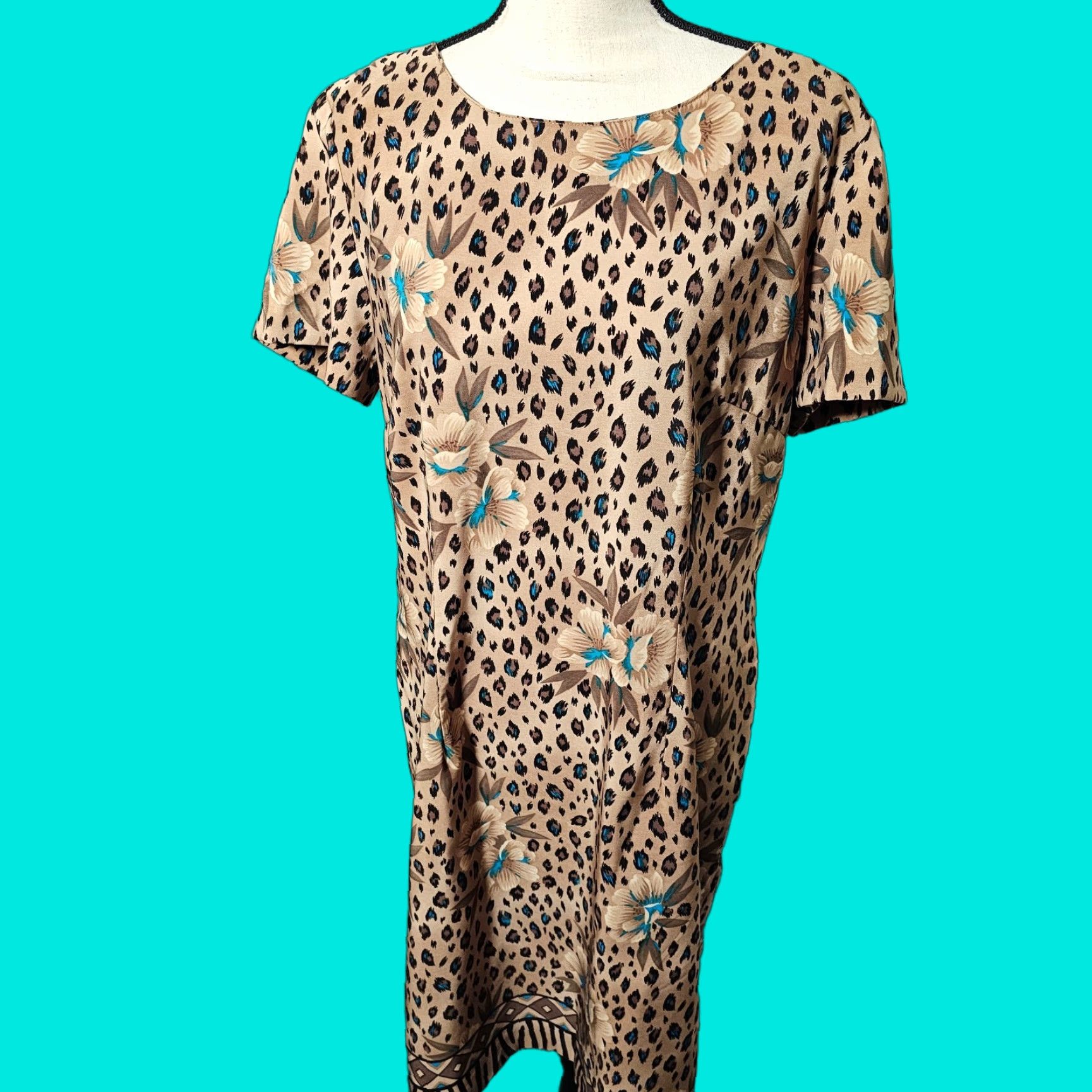 Lee VINTAGE Kathie Lee Dress Shirt Women Regular Long Leopard A-Line 14 Brown Size XL / US 12-14 / IT 48-50 - 1 Thumbnail