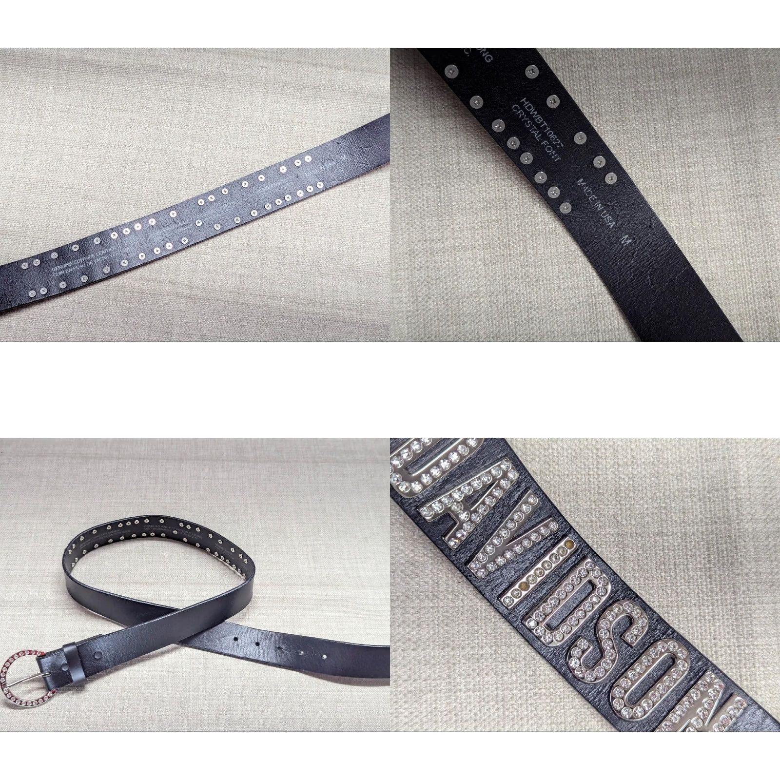 Harley Davidson VINTAGE Harley-Davidson belt 32 leather western buckle belt Men Black Rhinestone Studded US-made Size 32 - 8 Thumbnail