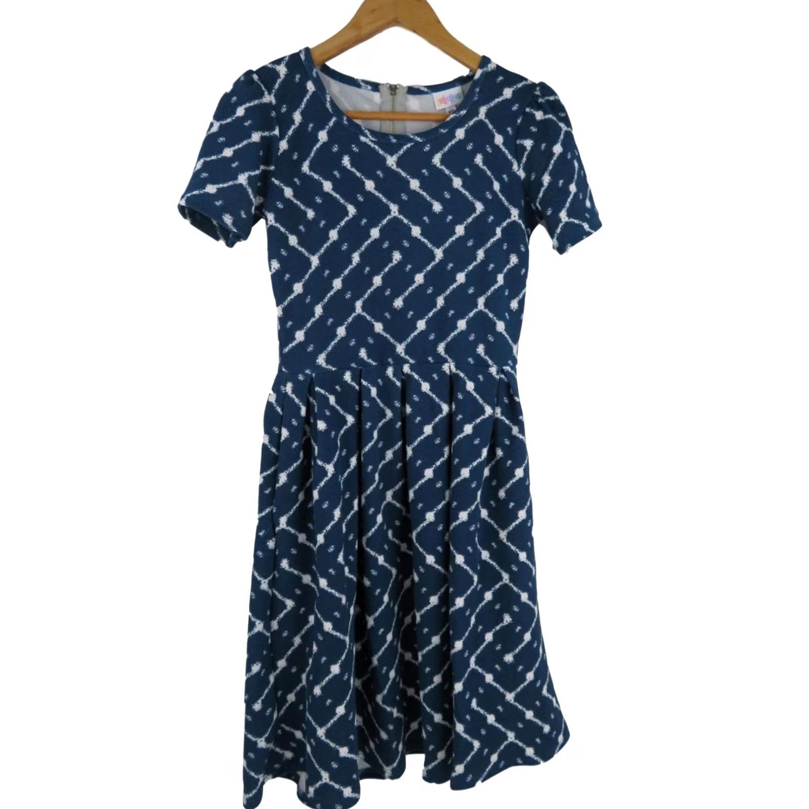 Vintage Lularoe Amelia XS Dress Fit & Flare Polka Dot Blue Unicorn Pattern Classic Size XS / US 0-2 / IT 36-38 - 2 Thumbnail