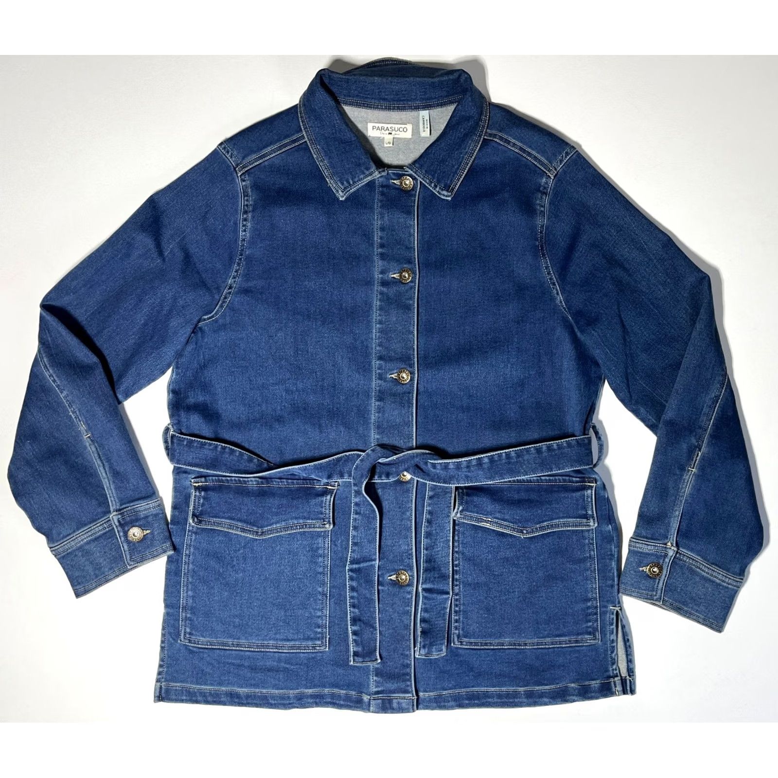 Parasuco VINTAGE Parasuco Denim Jeans Belted Jacket Women's L Blue Belted Jacket Size 36" / US 14 / IT 50 - 5 Thumbnail