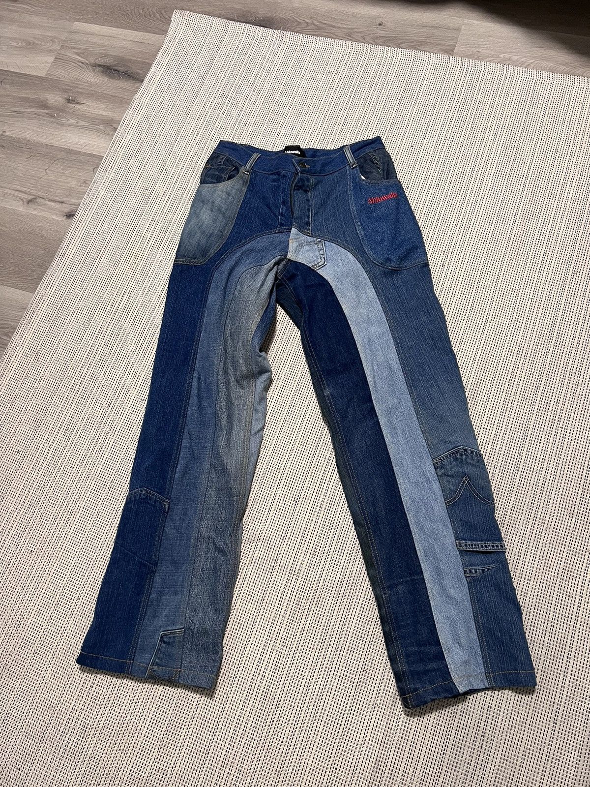 image of Ahluwalia Patchwork Jeans in Blue, Men's (Size 32)