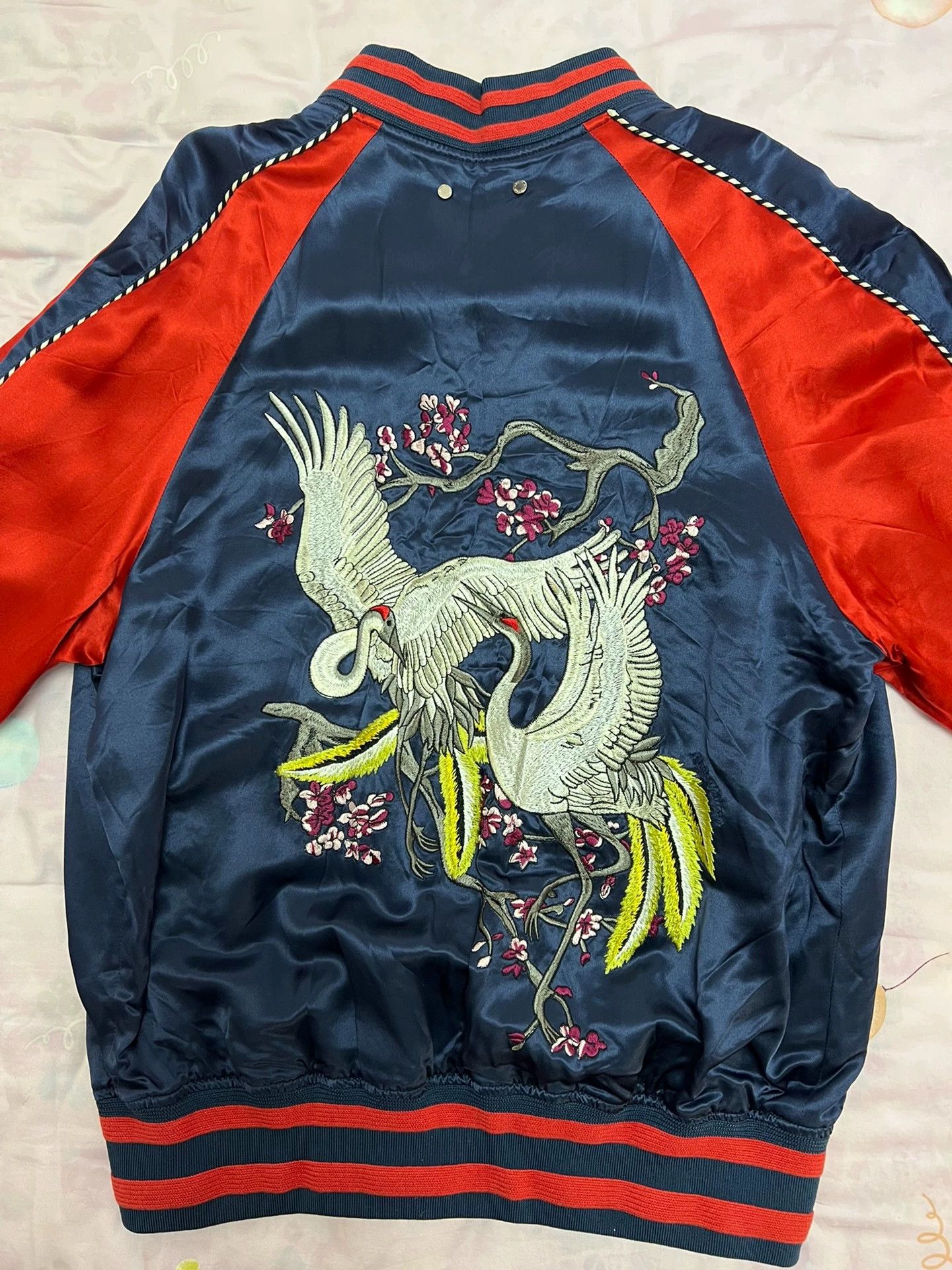Louis Vuitton LV Double Crane Silk Embroidered Jacket Men's 52 Blue & Red Size US L / EU 52-54 / 3 - 2 Thumbnail