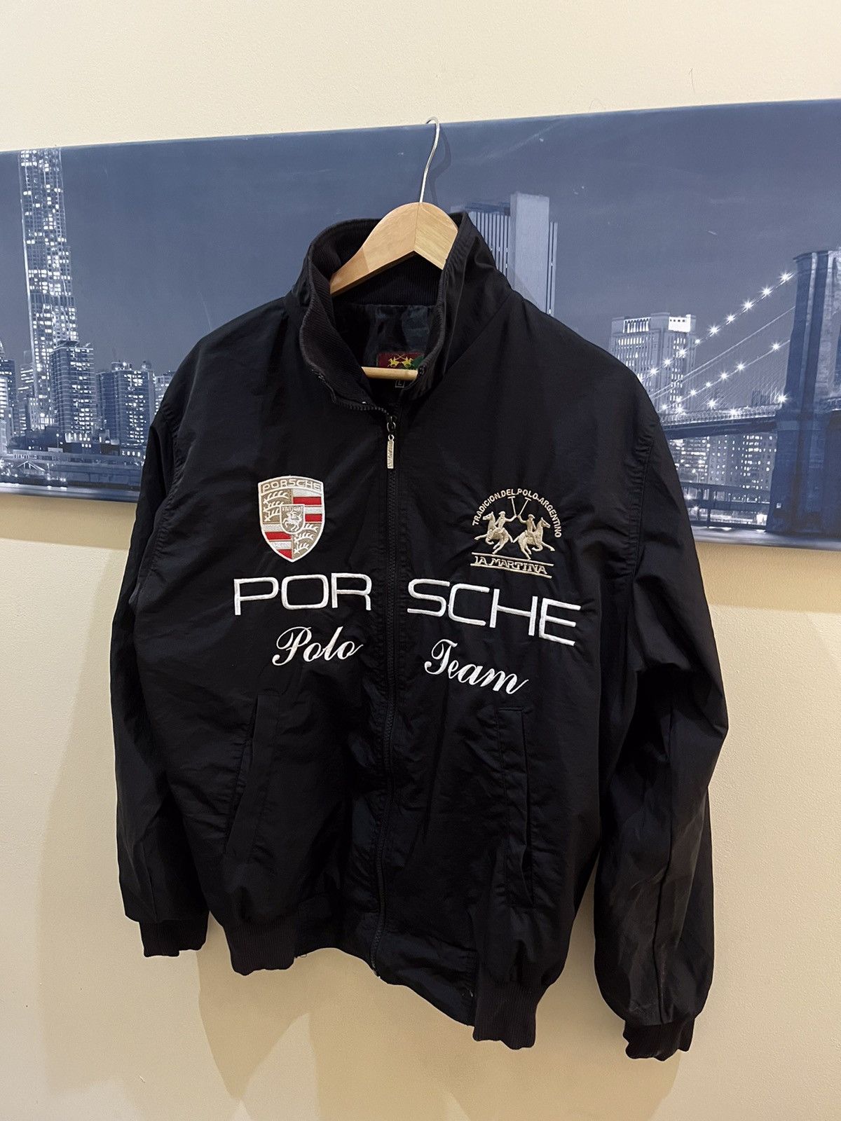 image of Porsche Polo Team La Martina 3 Jacket Racing Vintage in Black, Men's (Size Large)