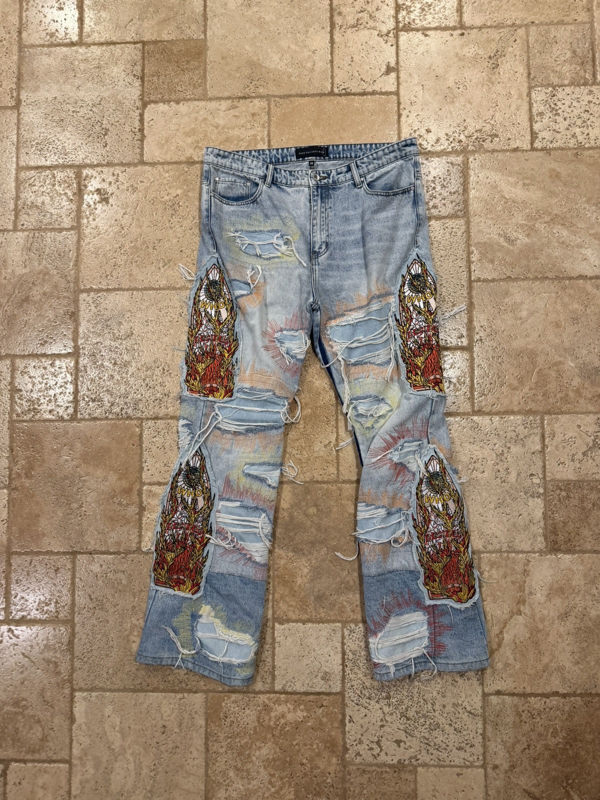 Who Decides War Who Decides War WDW Barrage Sky Indigo Patch Denim Jeans Size US 38 / EU 54 - 12 Thumbnail
