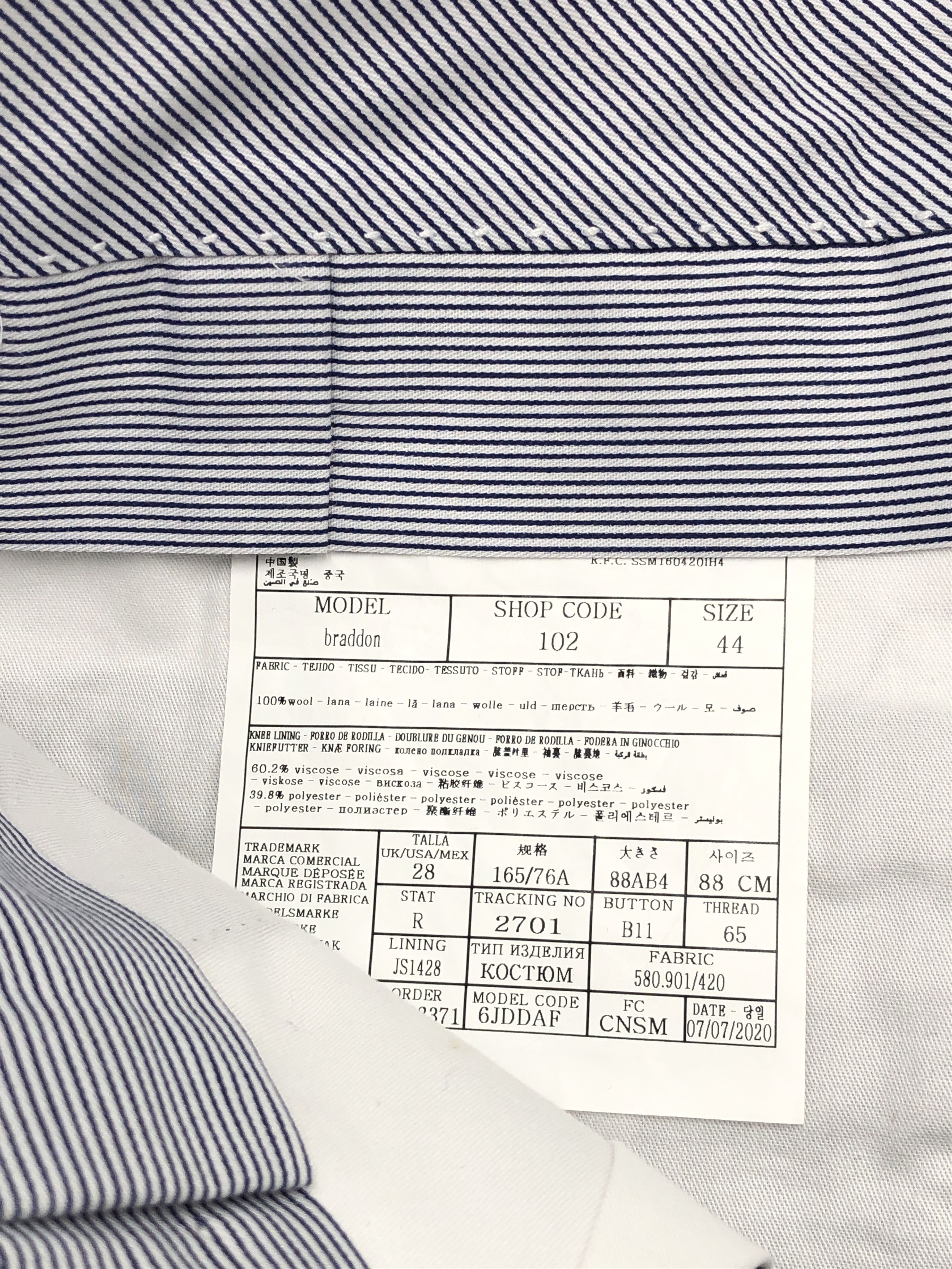 Suitsupply Washington Wool Formal Suit EU:44; UK/US 34 - W30 L33 Size 34R - 13 Thumbnail