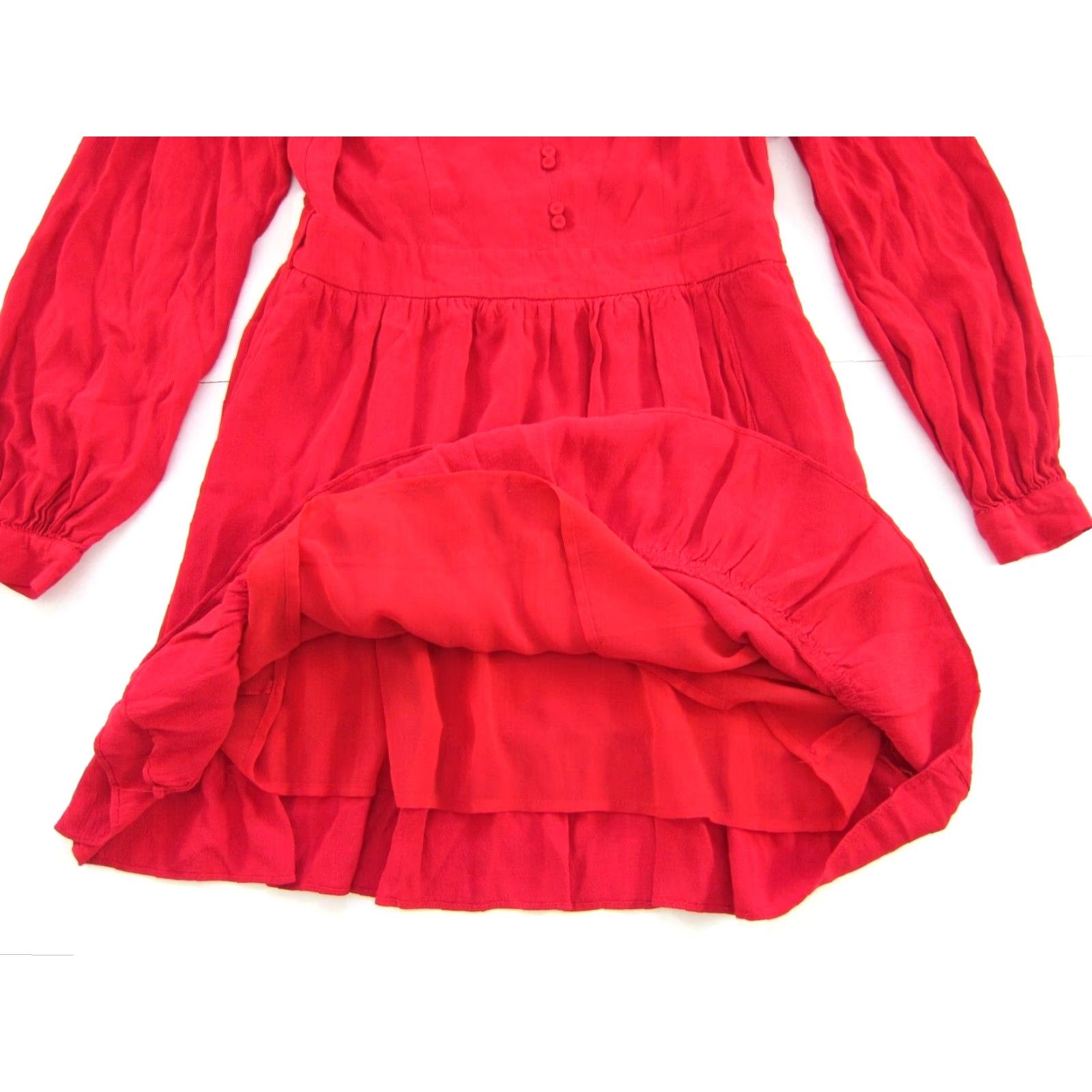 Vintage a loves a Red Dress Midi Wrap V-Neck Long Sleeve 100% Rayon Medium Womens Size M / US 6-8 / IT 42-44 - 7 Thumbnail