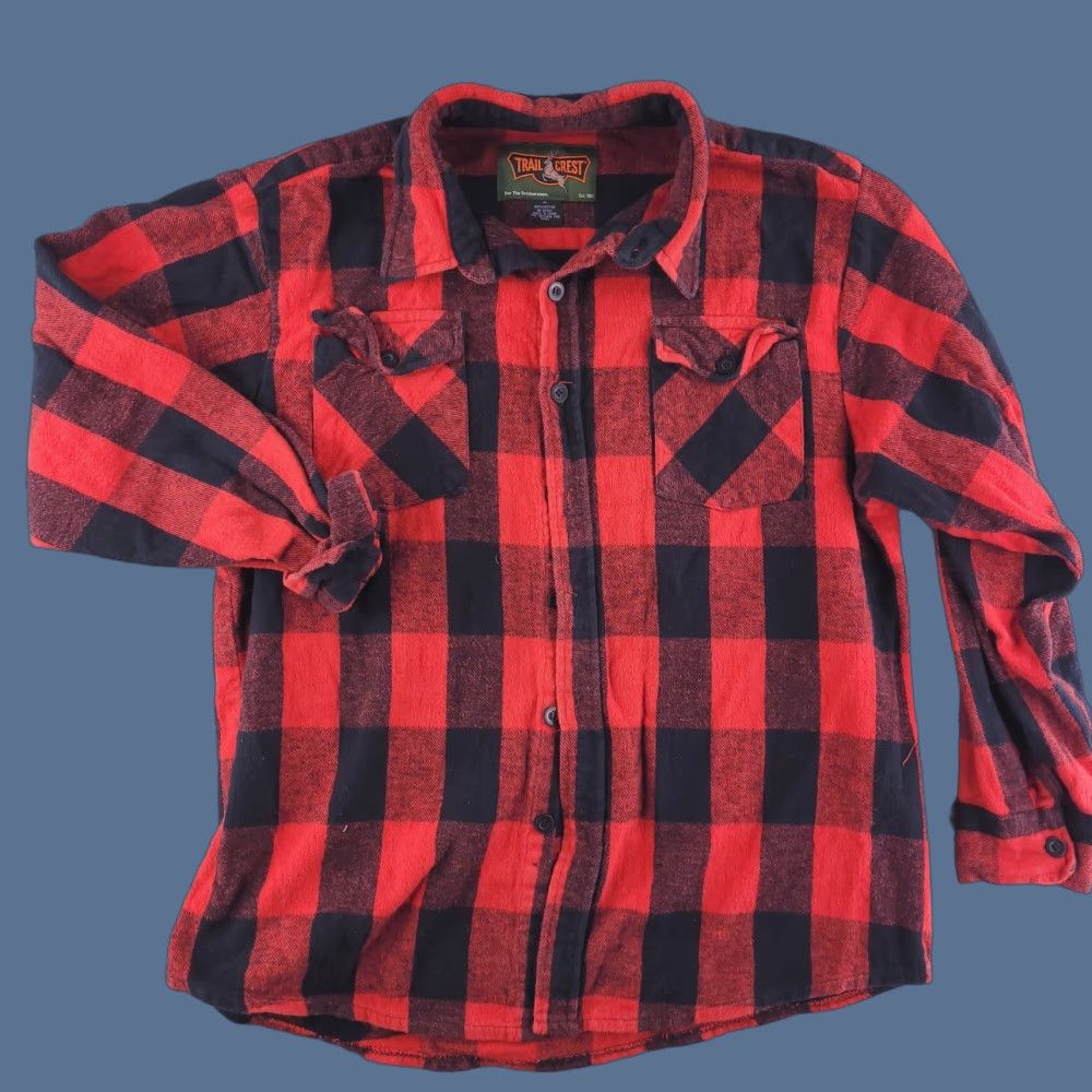 Vintage Trail Crest Shirt Mens XL Red 100% Cotton Long Sleeve Plaid Flannel Button-Up Size US XL / EU 56 / 4 - 1 Thumbnail