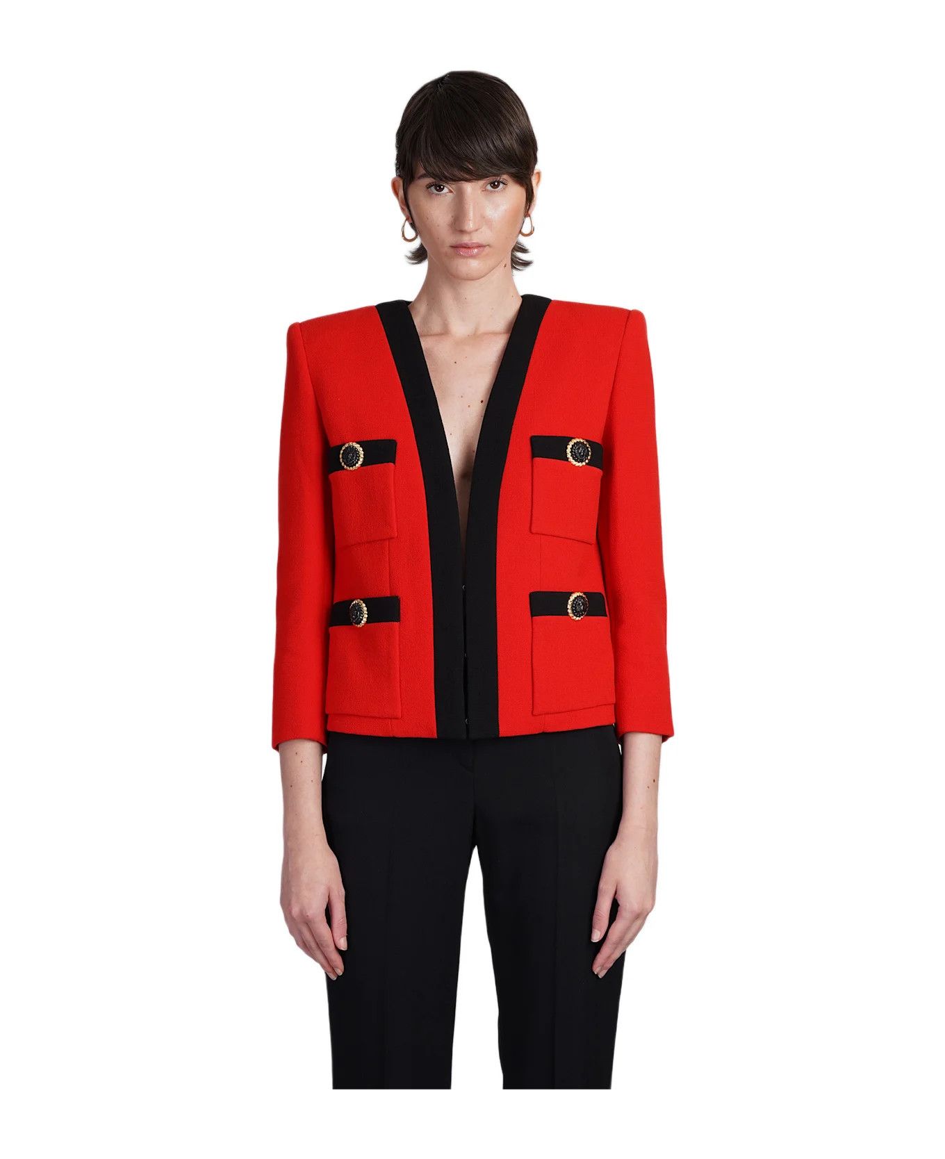 Balmain o1s1wg110825 Four Pocket Wool Jacket in Red/Black Size XL / US 12-14 / IT 48-50 - 2 Thumbnail