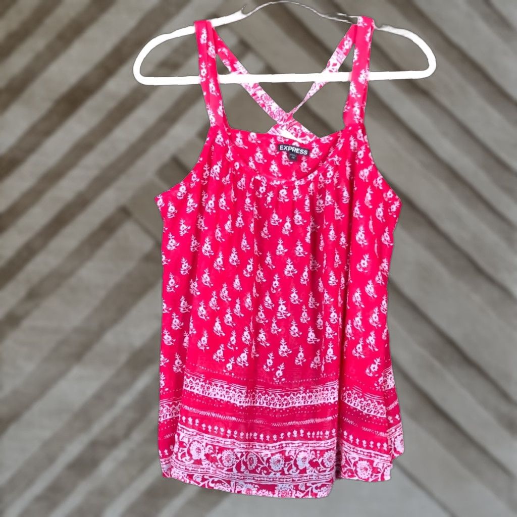Express Express Tank Womens Blouse Large L Pink Floral Sleeveless Scoop Neck Shirt Casual Women's Daywear, Workwear, Party/Cocktail, Travel, Wedding Size L / US 10 / IT 46 - 1 Thumbnail