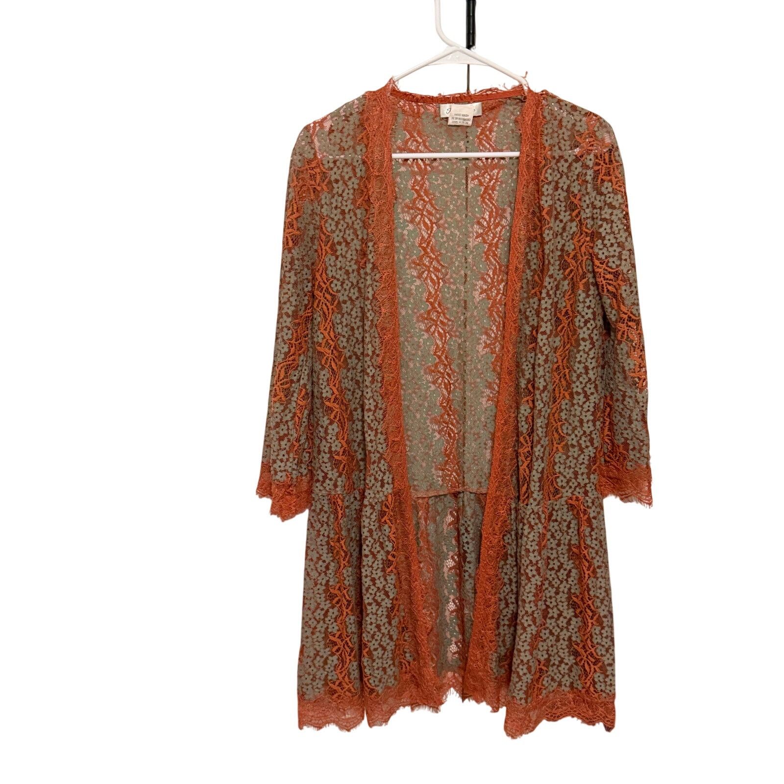 Other Paisley Vine Orange Blue Floral Lace Fabric Long Cardigan Size S / US 4 / IT 40 - 13 Thumbnail