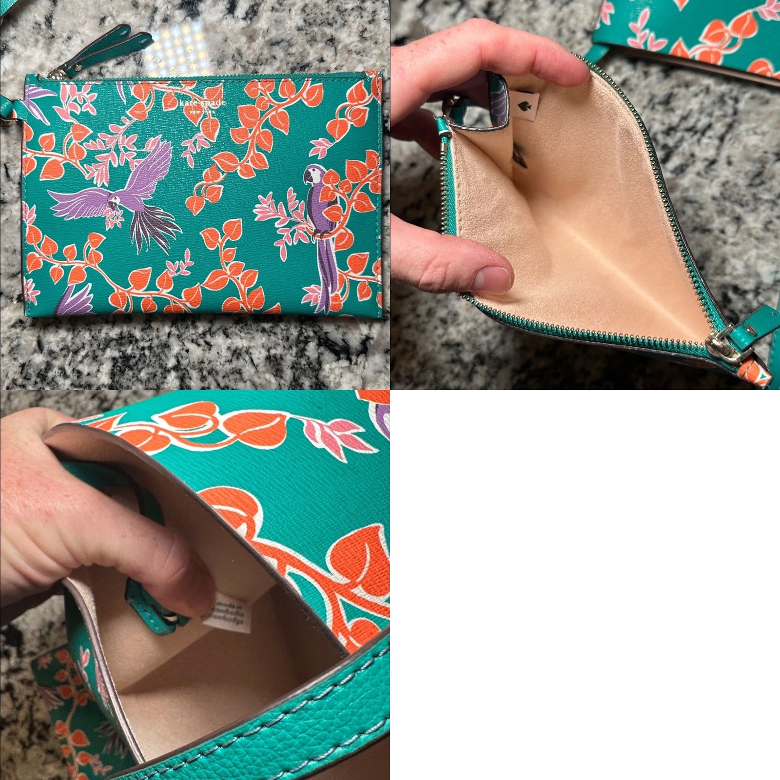 Vintage VINTAGE Kate Spade New York Molly Bird Party Large Tote w/ Matching Wallet Green Teal Orange Purple Pink Leather Tote Women Size ONE SIZE - 8 Thumbnail