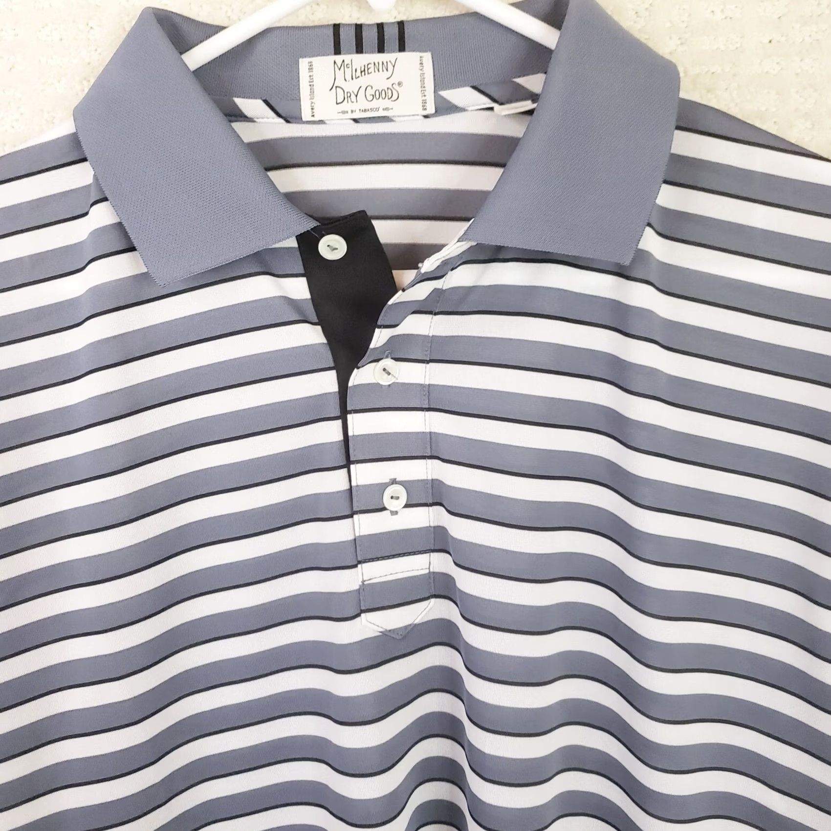 Vintage Tabasco Polo Shirt Golf Men M Gray Stripes Polyester Sport Travel Size US M / EU 48-50 / 2 - 3 Thumbnail