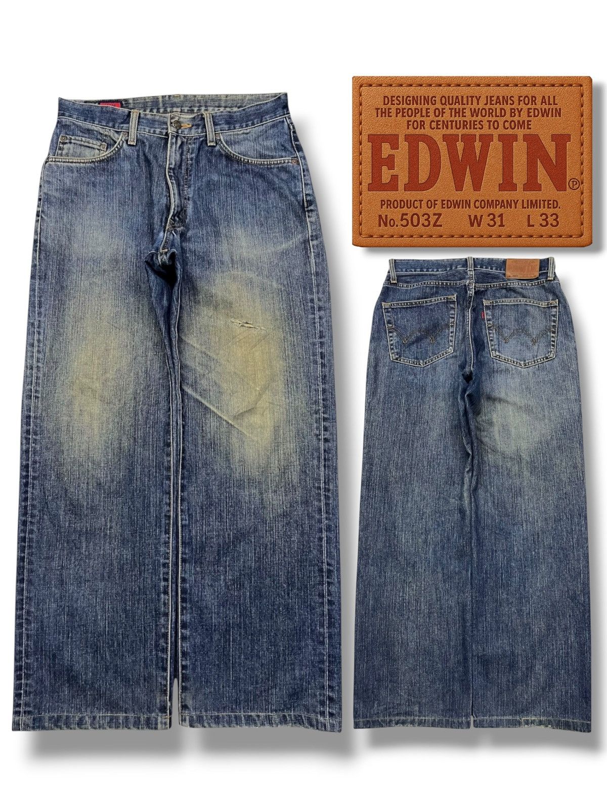 Edwin Baggy Vintage Edwin 503z - Faded Mud Wash, Distressed Denim Size US 30 / EU 46 - 1 Thumbnail