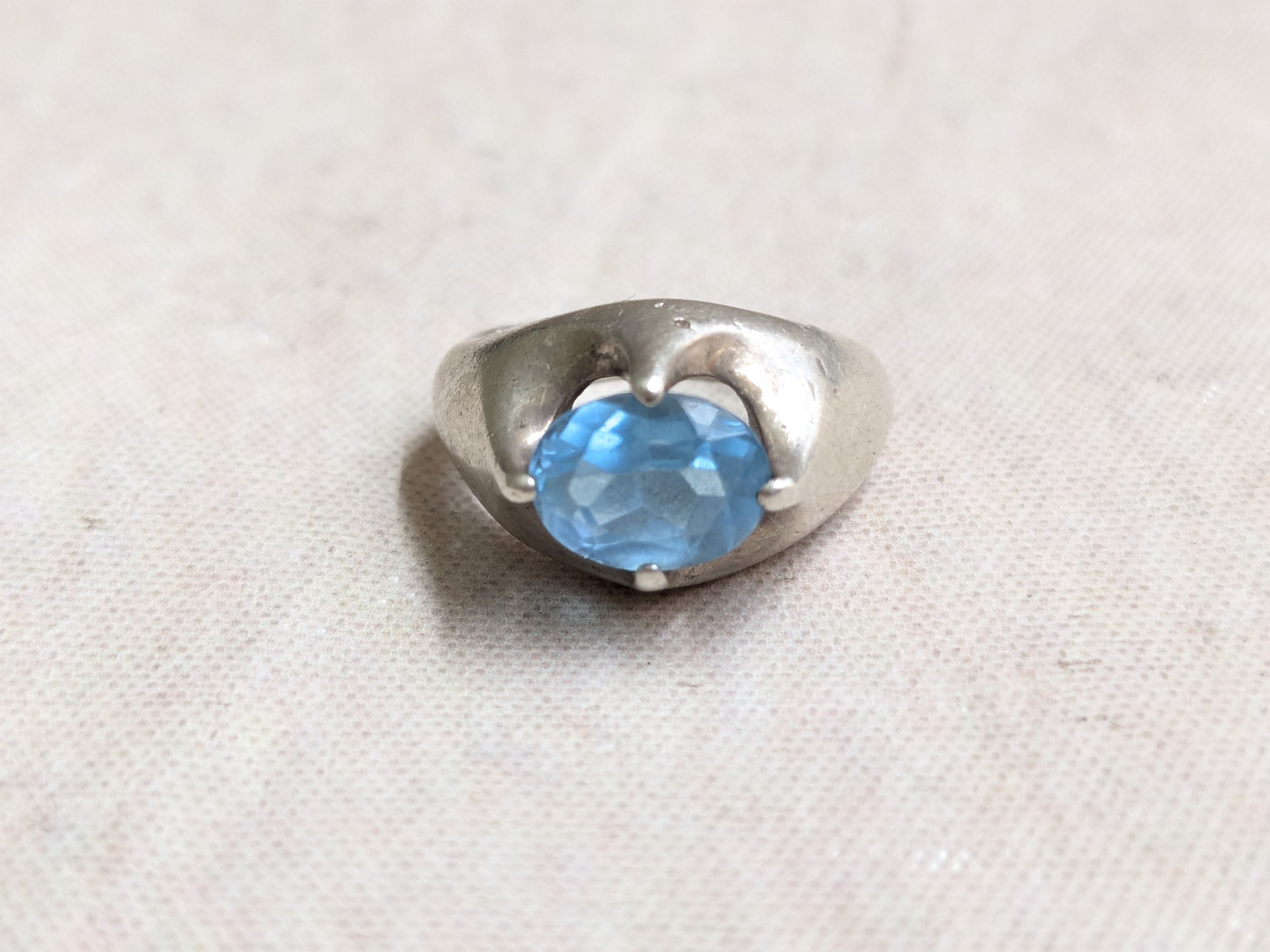Jewelry Vintage Sterling Silver Ring Blue Topaz Oval Pinky 5 Size ONE SIZE - 2 Thumbnail