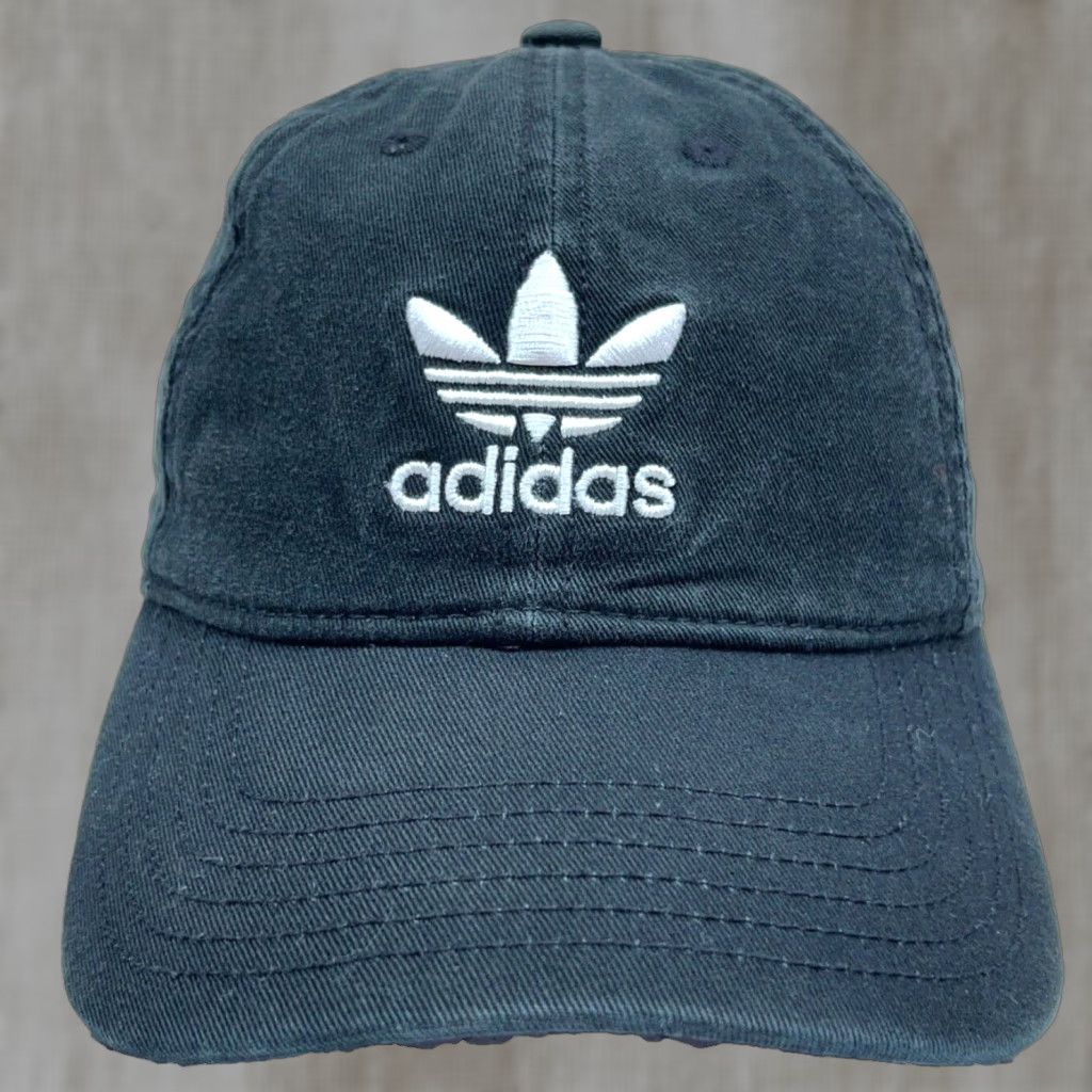 Adidas Adidas Hat Cap Strap Back Black White Baseball Dad Spell Out Trefoil Logo Faded Size ONE SIZE - 1 Thumbnail