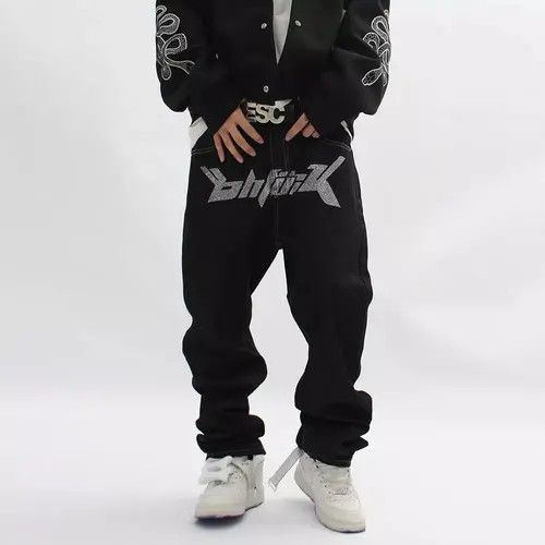 image of Vintage Retro Rhinestone Y2K Denim in Black, Men's (Size 30)