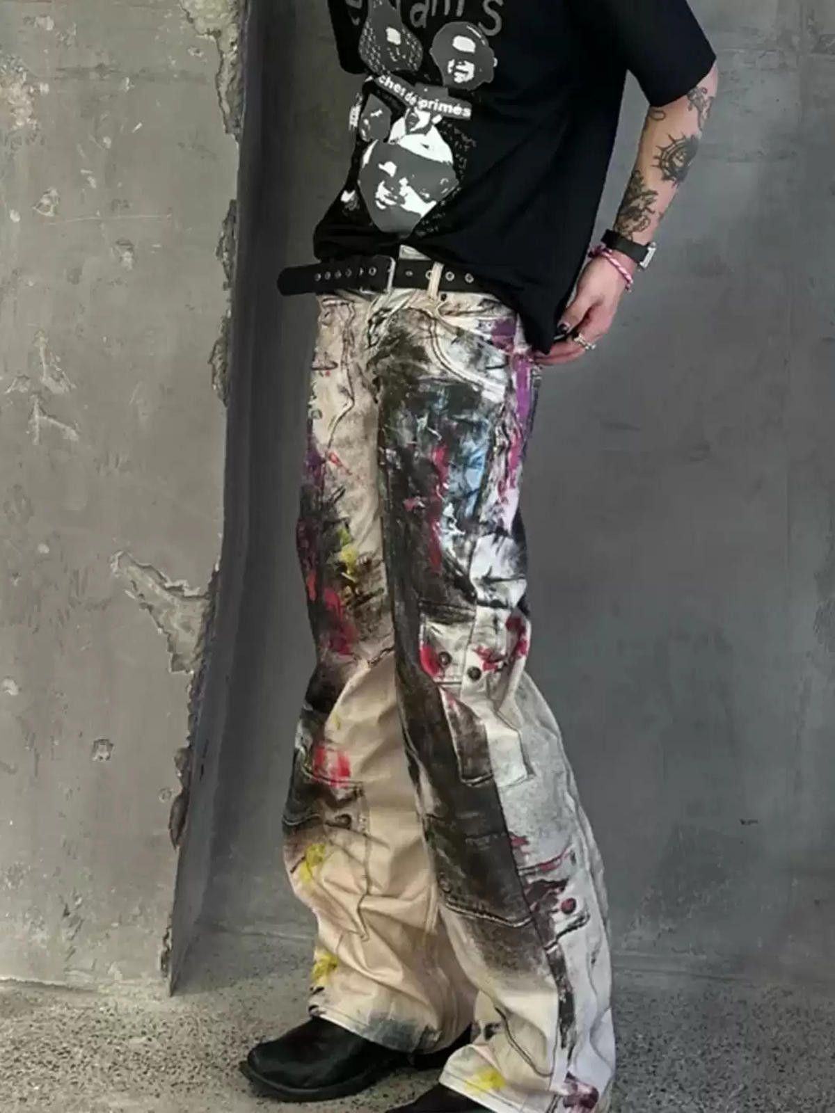 Other Paint-Splattered Wide Leg Jeans, Artistic Streetwear Size US 32 / EU 48 - 3 Thumbnail