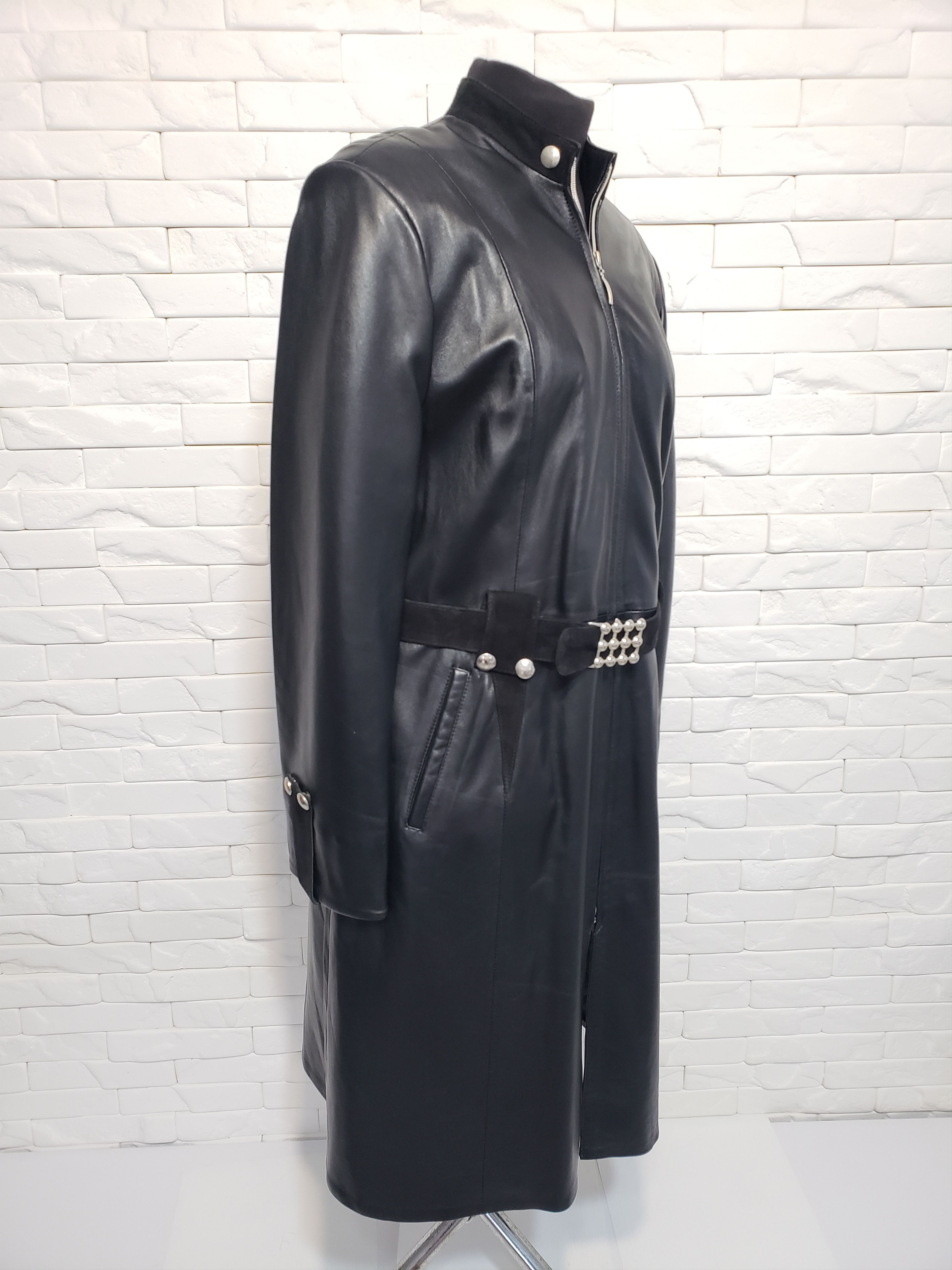 Genuine Leather Women black leather raincoat. Size XL / US 12-14 / IT 48-50 - 3 Thumbnail