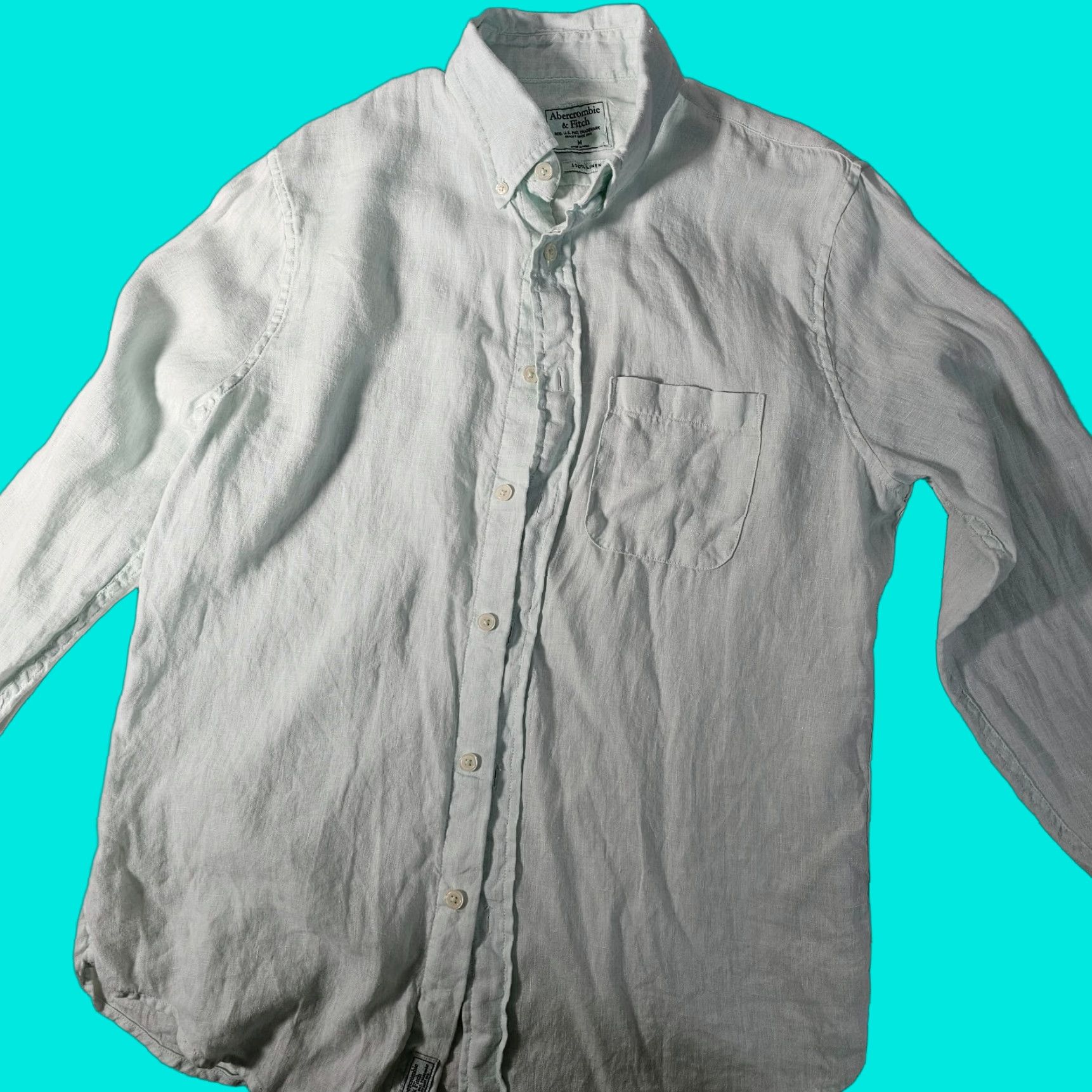 Abercrombie & Fitch Abercrombie & Fitch Button-Up Shirt Men M Green Long Sleeve Linen Adults Size US M / EU 48-50 / 2 - 1 Thumbnail