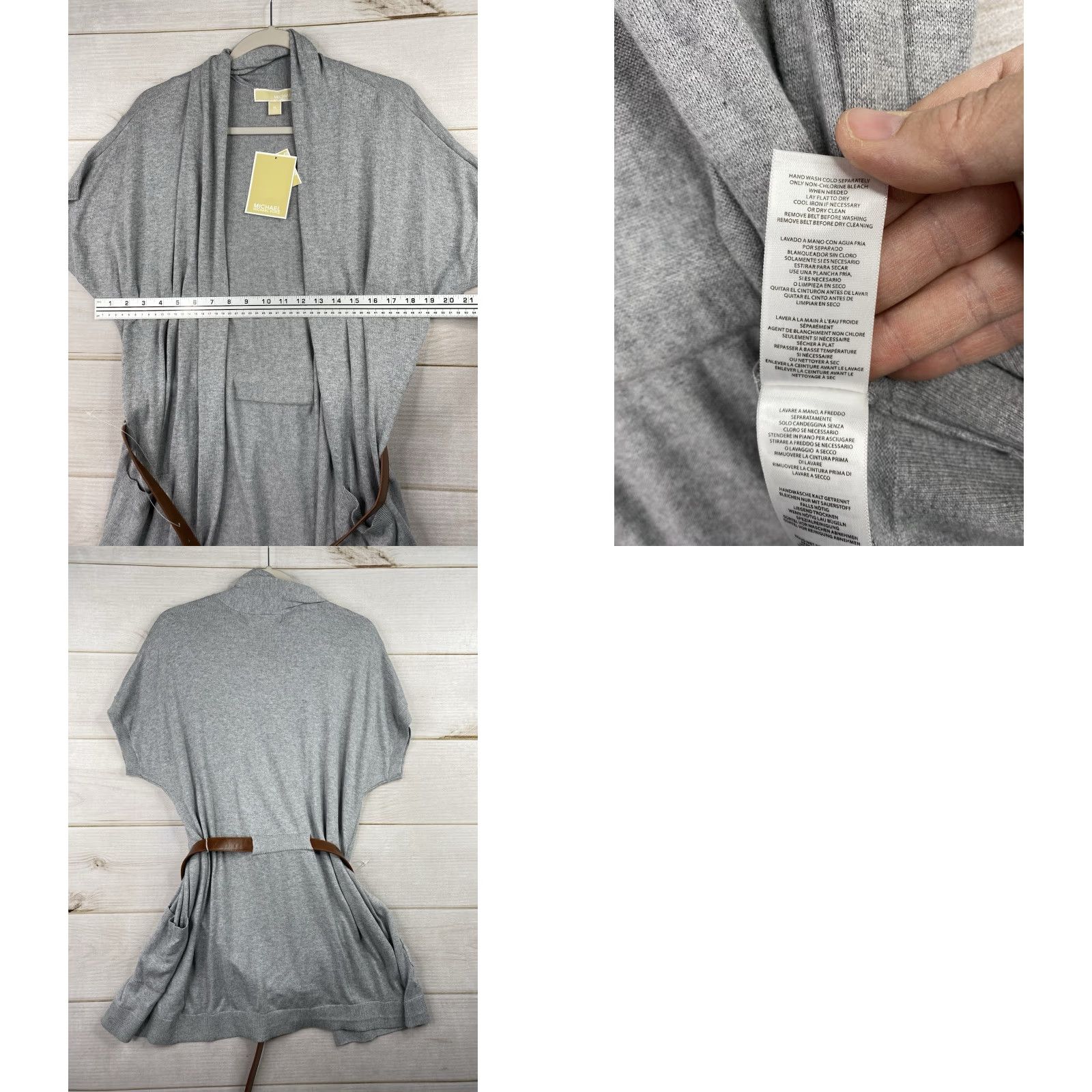 Michael Kors Michael Kors Cardigan Womens XL Gray 90s Open Dolman Sleeve Belted Knit Sweater Size XL / US 12-14 / IT 48-50 - 8 Thumbnail