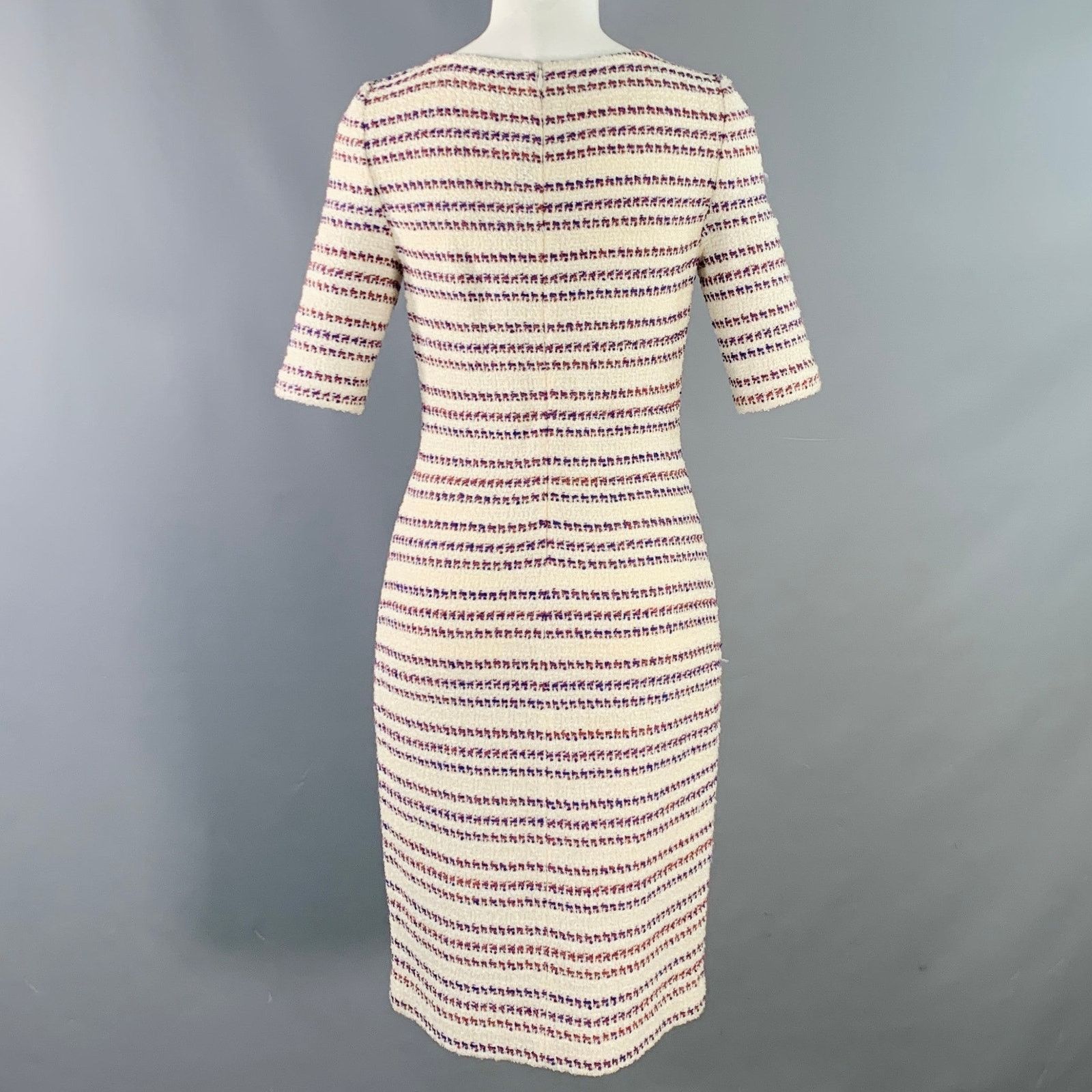Other ST. JOHN Cream Red Blue Cotton Stripe Sheath Midi Dress Size XS / US 0-2 / IT 36-38 - 4 Thumbnail