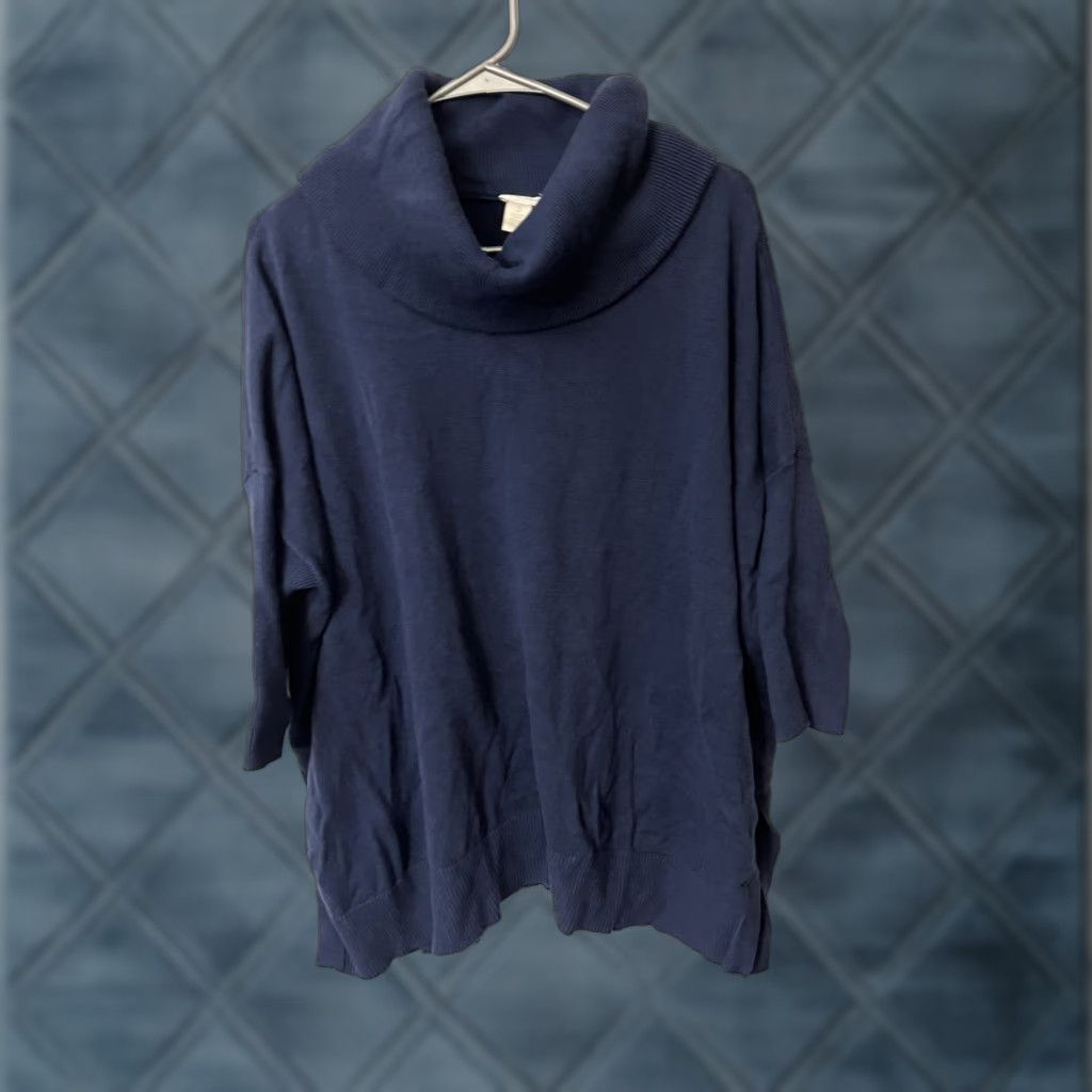 Vintage Chico's Women’s Blue Cowl Neck Tunic Sweater Size 3 Holidays Shirt Women Pullover Knit Vintage (adjusted to fit rules) Size XS / US 0-2 / IT 36-38 - 1 Thumbnail