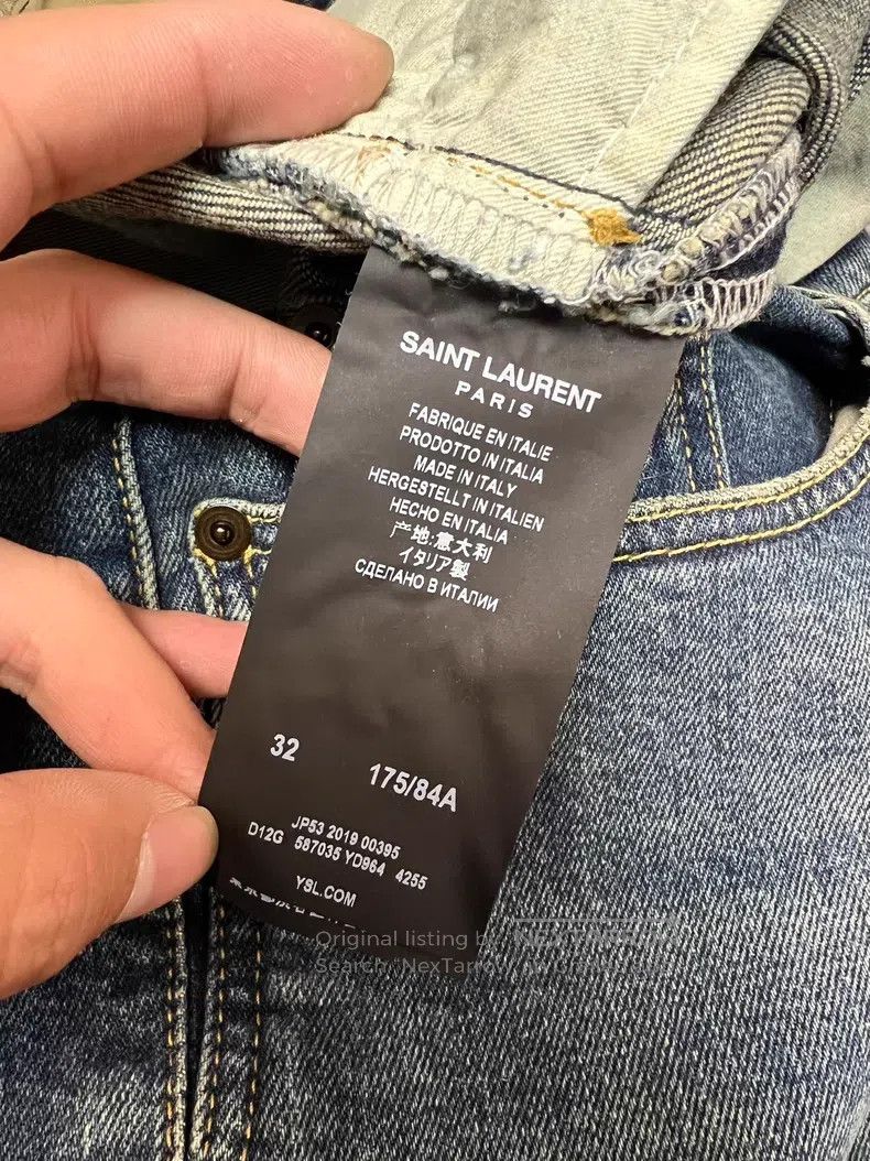 Saint Laurent Paris Saint Laurent Paris Deep Blue Single Knee Slash Destroyed Size US 32 / EU 48 - 4 Thumbnail