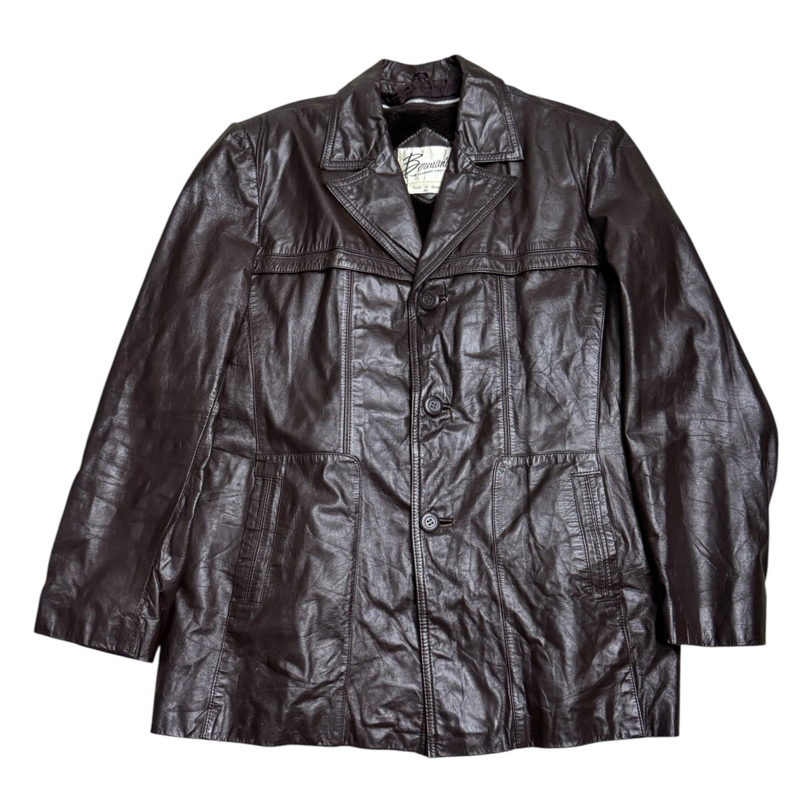 Vintage BERMANS Vintage Leather Fur Retro 80s Leather Coat Large Size US L / EU 52-54 / 3 - 2 Thumbnail