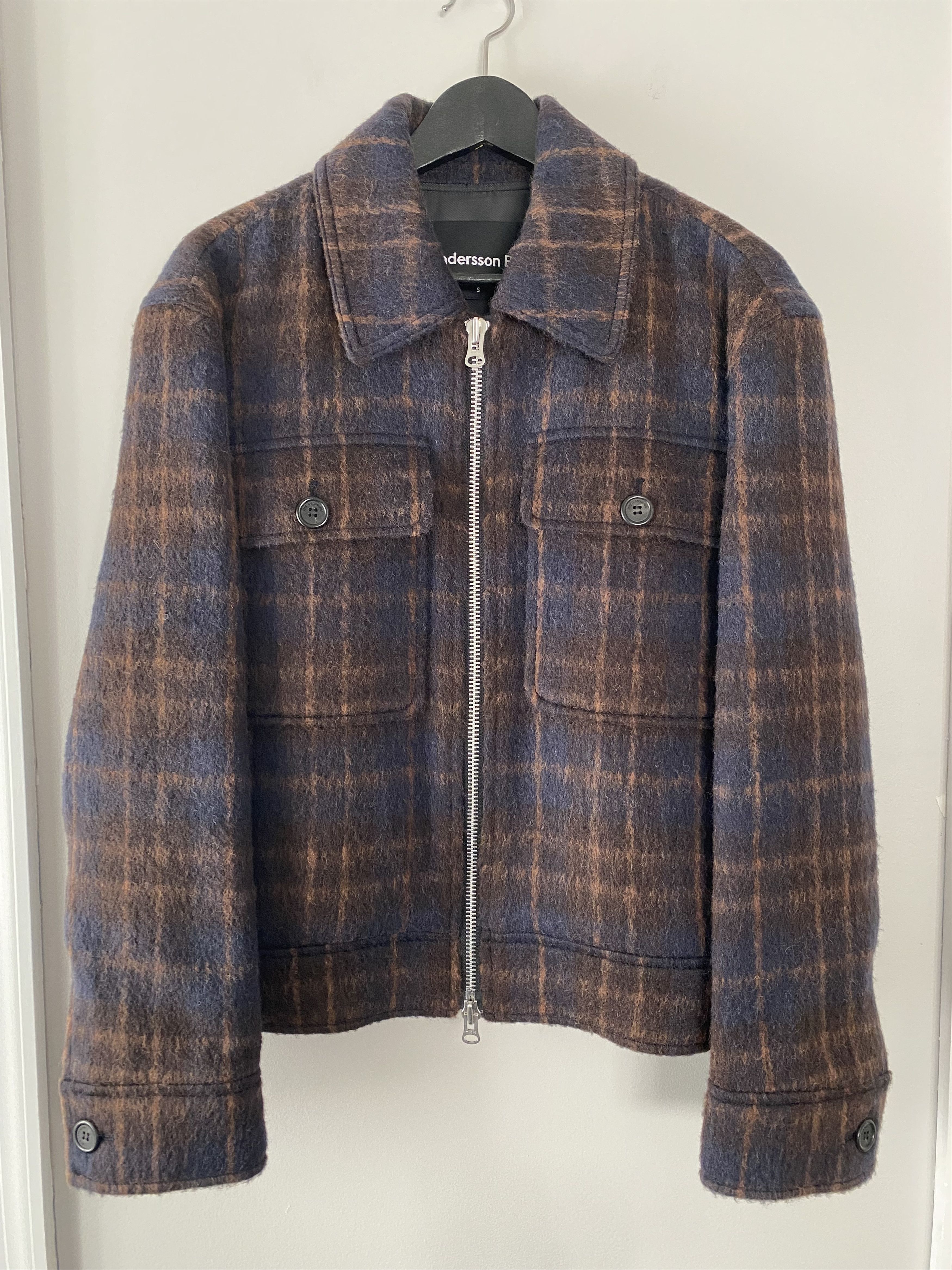 image of Andersson Bell Wool Alpaca Marcus Plaid Shirt Jacket in Brown, Men's (Size Small)