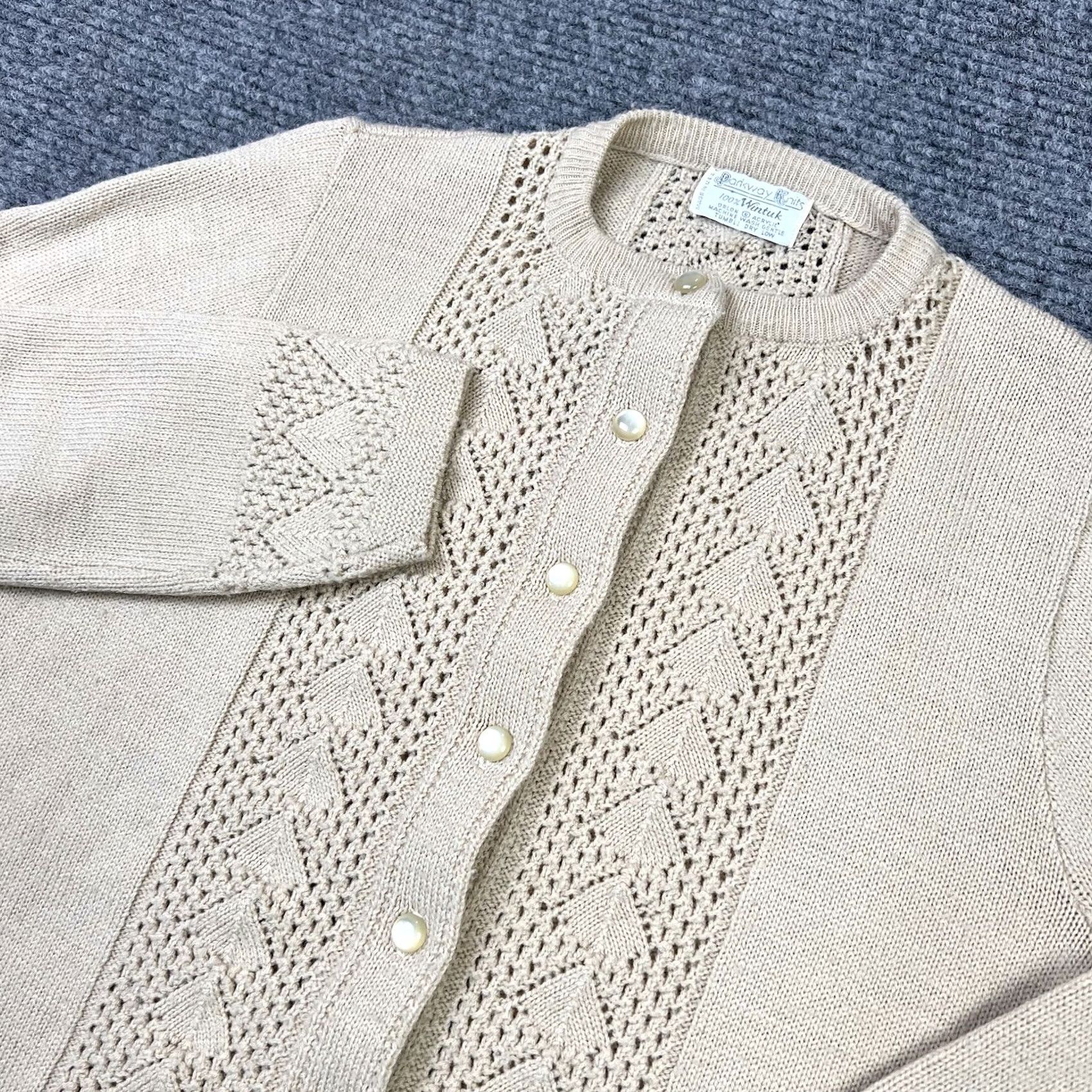 Vintage VINTAGE Parkway Knits Cardigan Shirt Women M Beige 90s Knit Heavyweight Crew Neck Buttoned Size M / US 6-8 / IT 42-44 - 4 Thumbnail