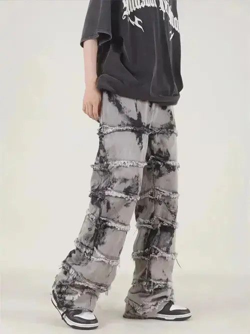 Jean VIBE Striped Tassel Frayed Straight Baggy Jeans Size US 32 / EU 48 - 6 Thumbnail