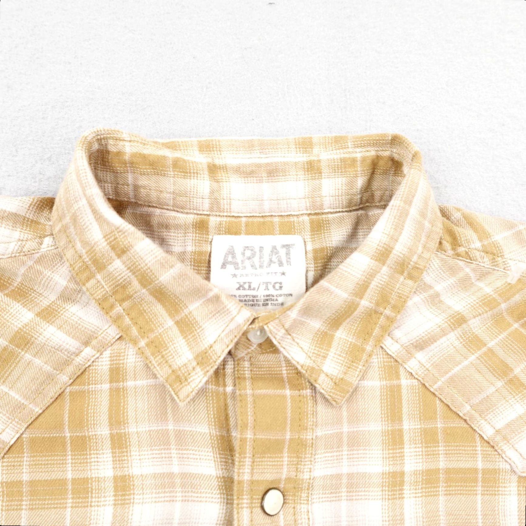Ariat Ariat Shirt Mens XL Tan Plaid Retro Fit Western Pearl Snap Cowboy Flannel Rodeo Size US XL / EU 56 / 4 - 2 Thumbnail