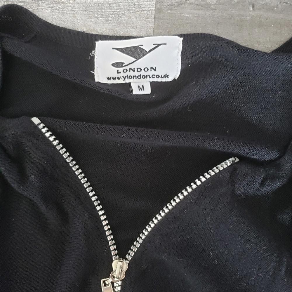 Designer Black Zipper YLondon Asymmetrical Draped Cardigan Size M / US 6-8 / IT 42-44 - 3 Thumbnail